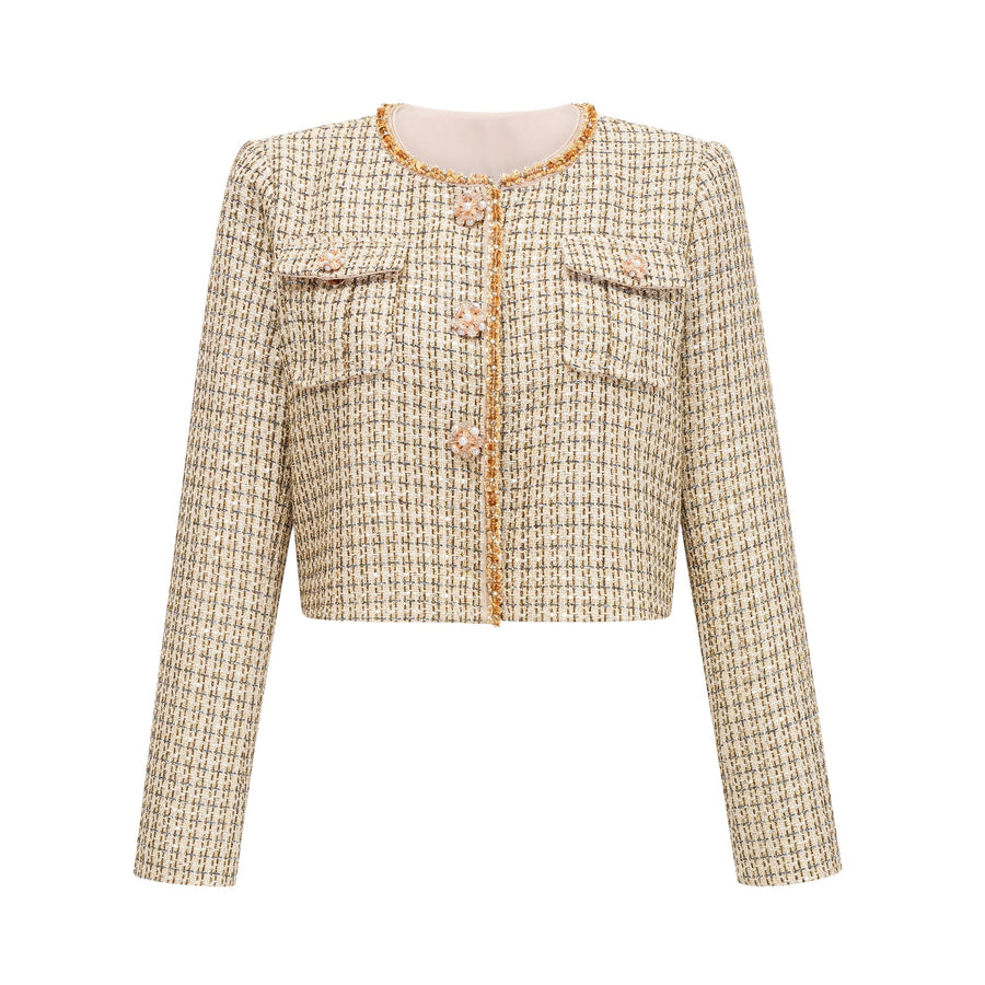 Aëlle gold tweed sequin jacket & skirt matching set