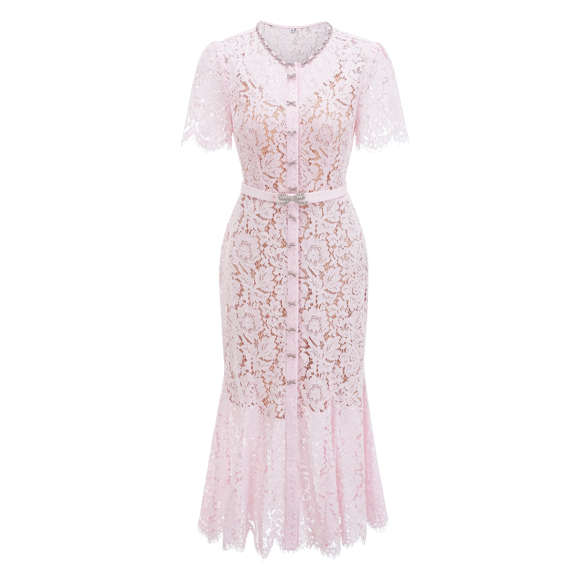 Sabine Pink Floral Lace Mermaid Midi Dress