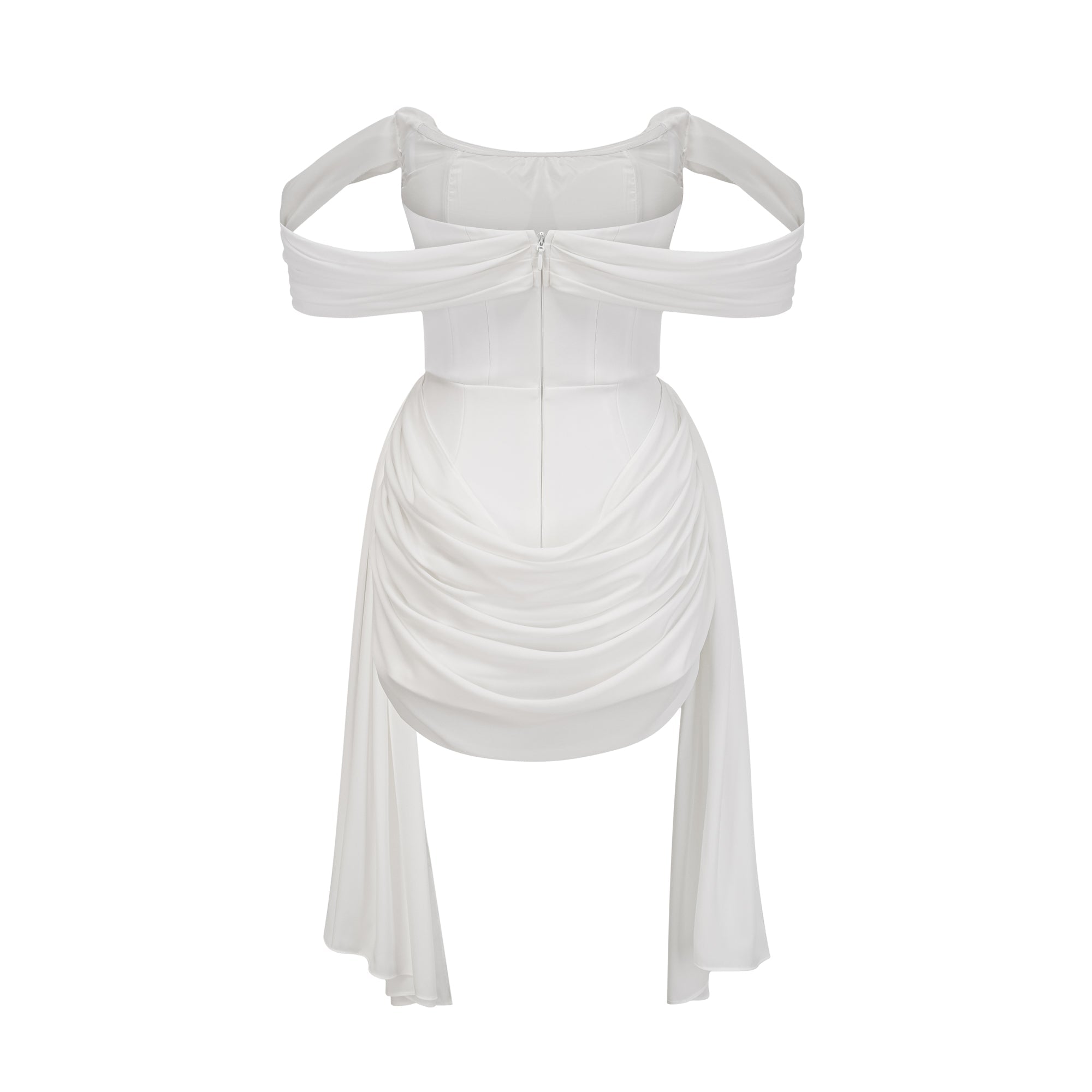 Gitta white ribbon-design ruched mini dress
