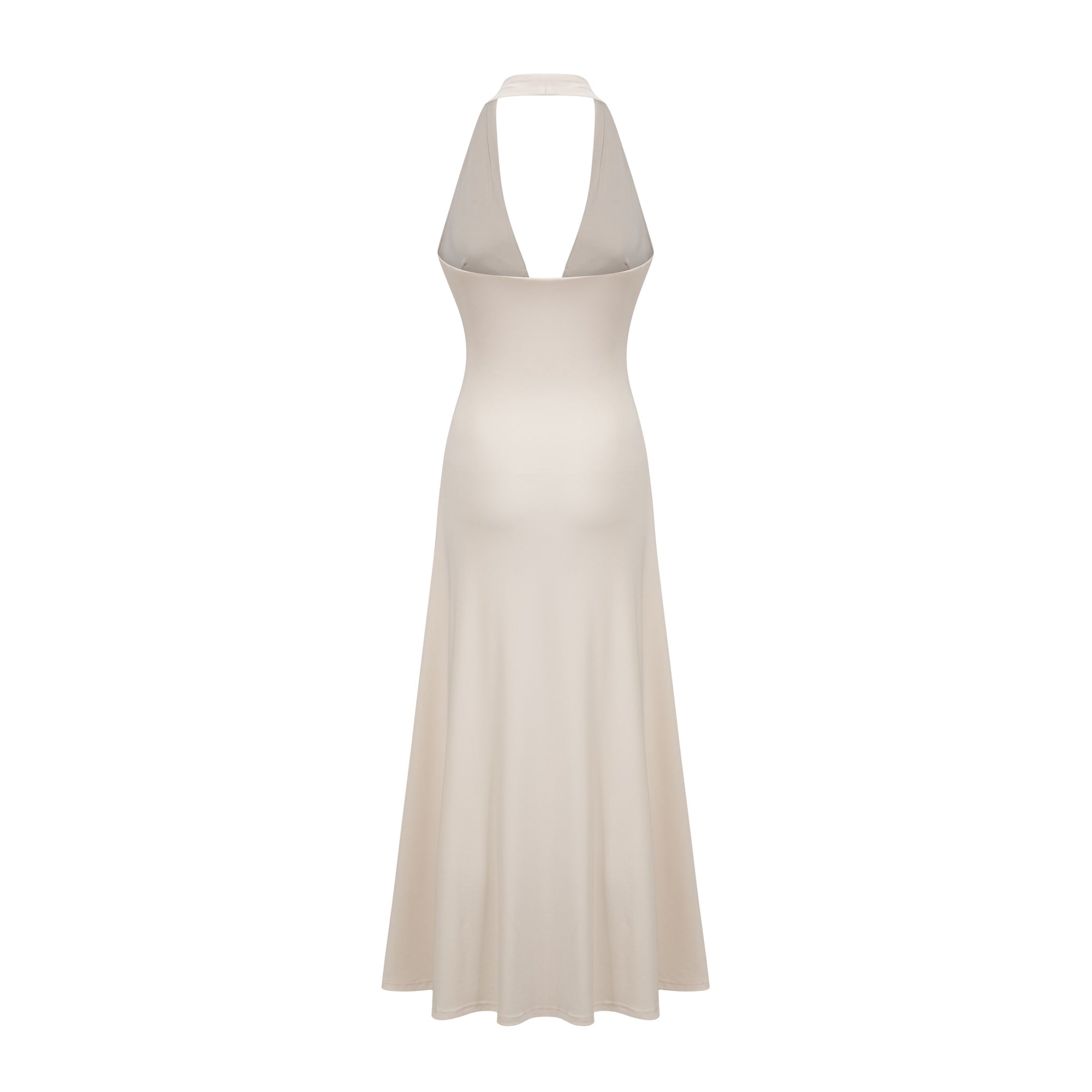 Géraldine white deep V-neck draped maxi dress