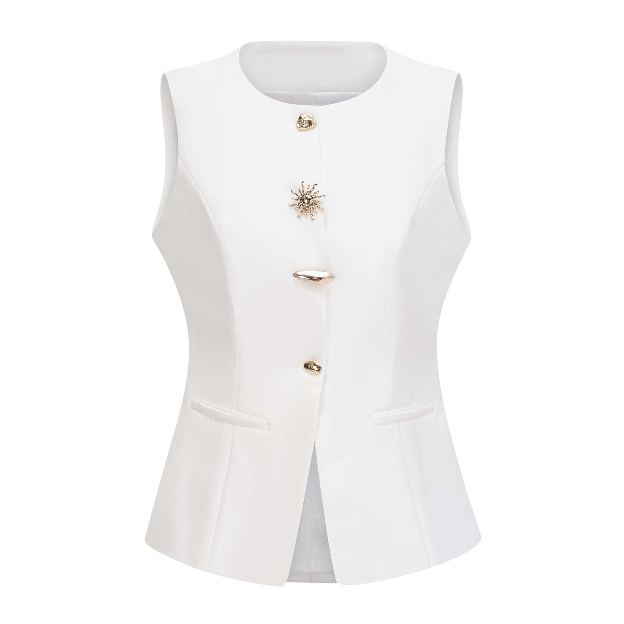 Emma White Waistcoat with Gold Buttons