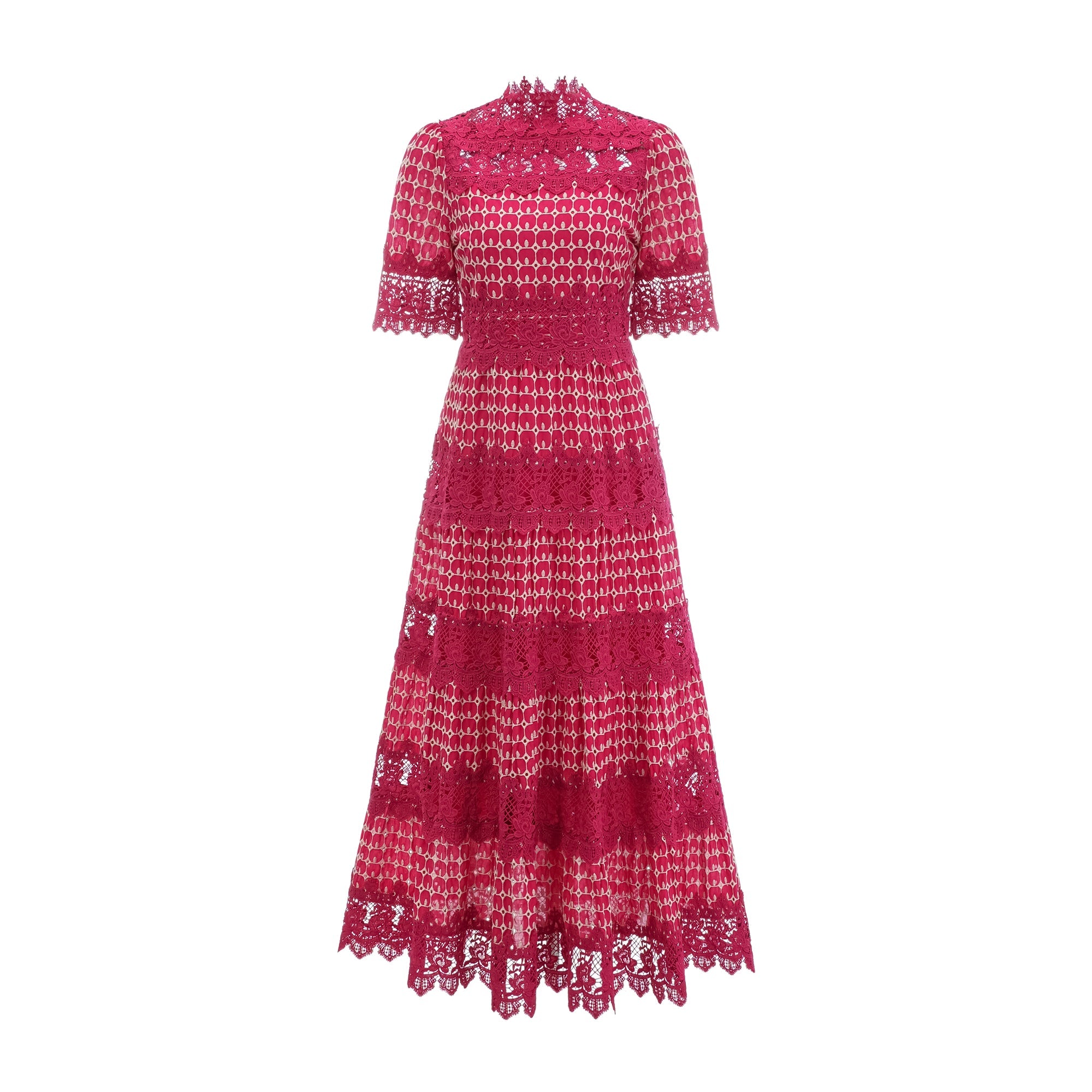 Chantal red scallop-pattern lace-panel maxi dress (Final Sale-US Only)