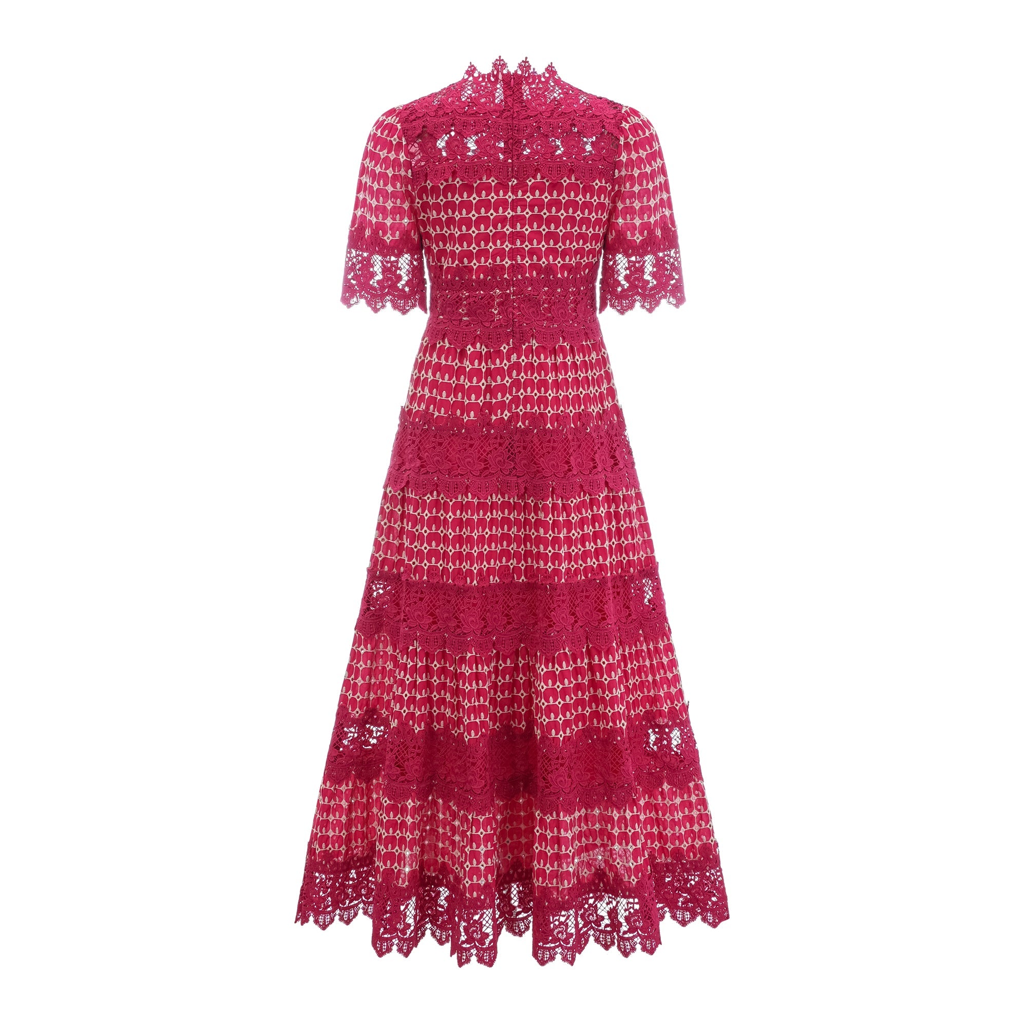 Chantal red scallop-pattern lace-panel maxi dress (Final Sale-US Only)