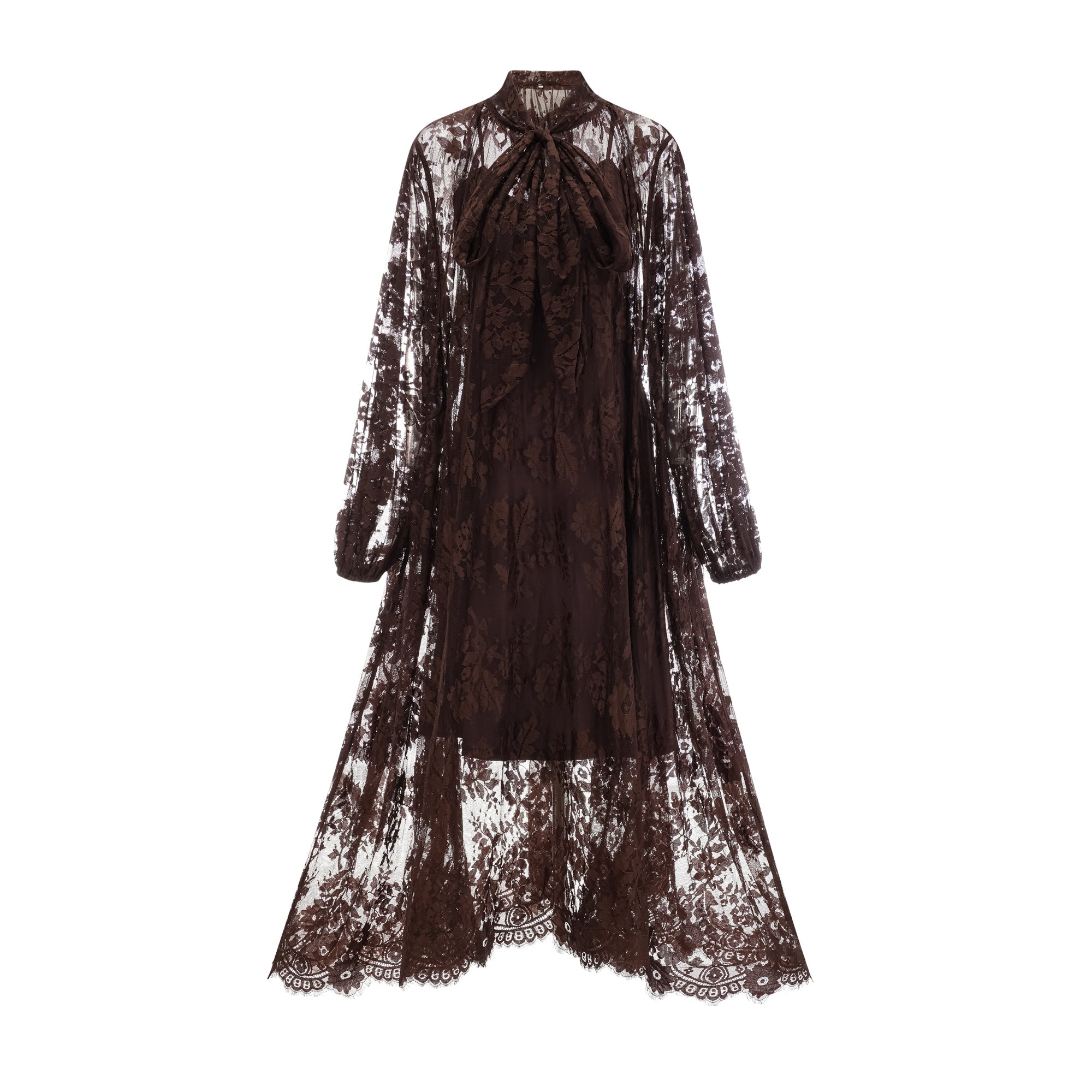Sylvie brown chantilly-lace flared midi dress (Final Sale-US Only)