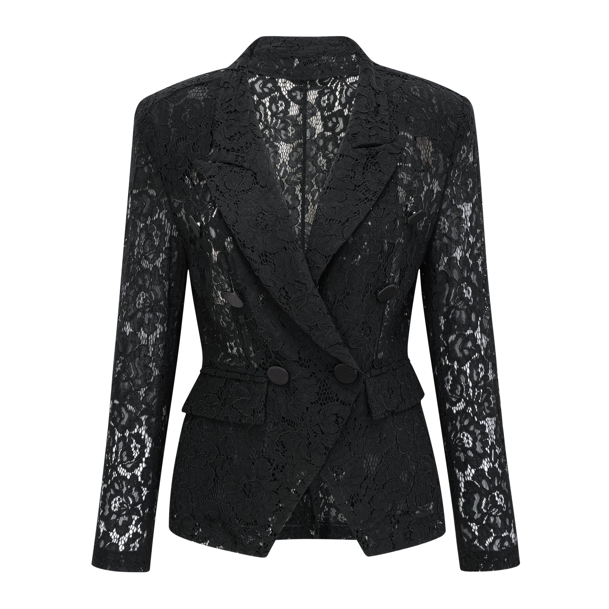 Zoé Black Sheer Lace Blazer & Trousers Matching Set