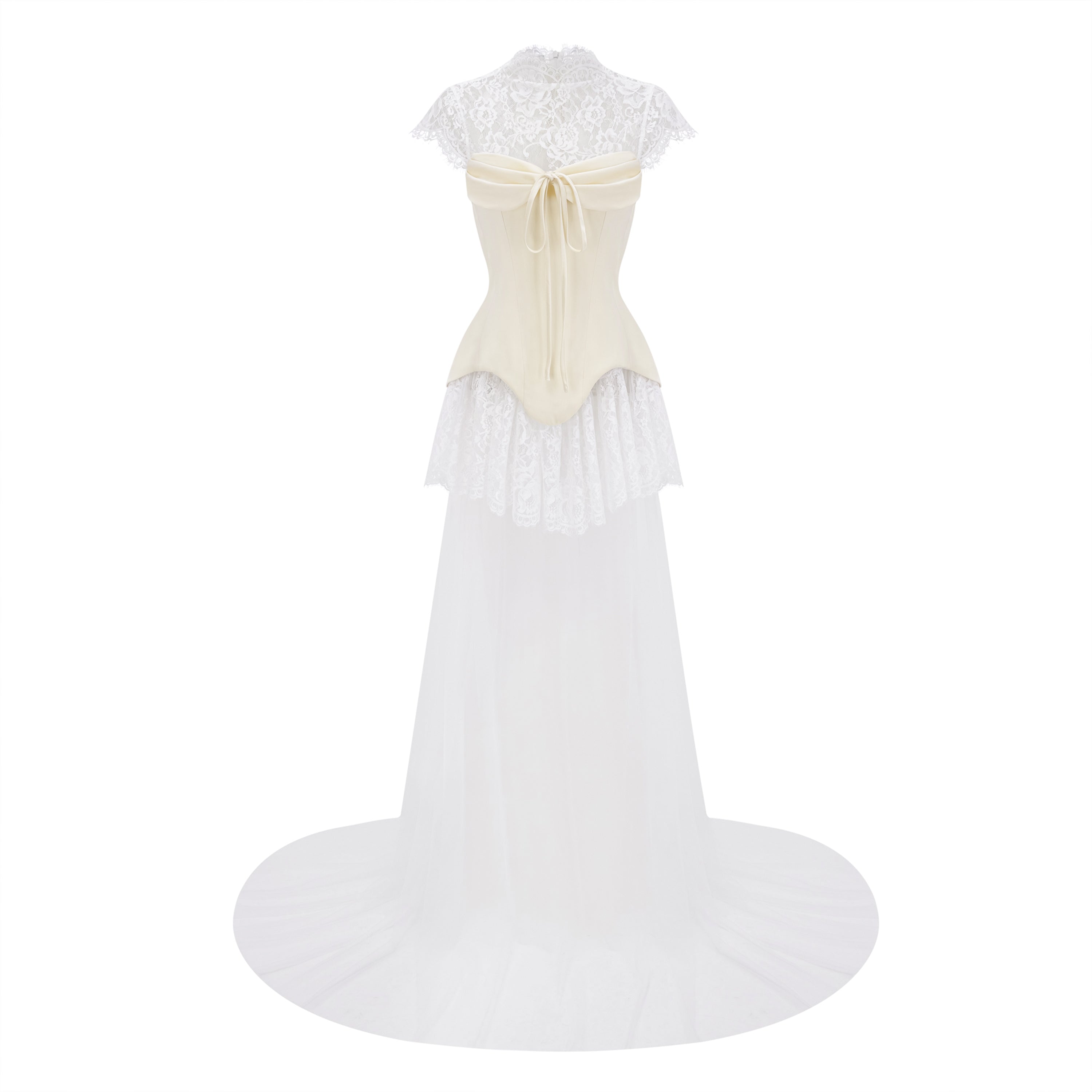 Michalina White Lace Convertible Gown with Detachable Skirt