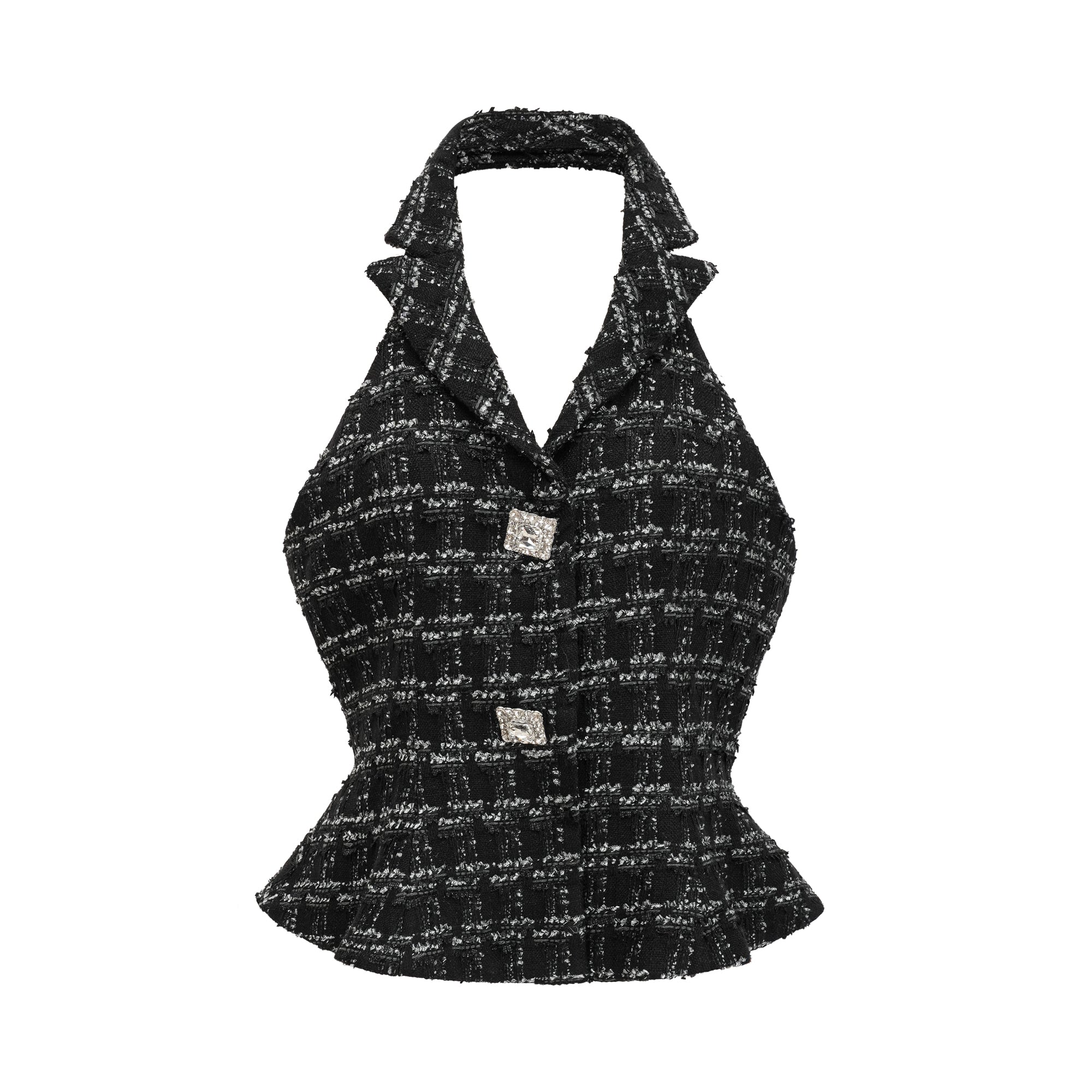 Axelle black checked tweed vest top & skirt matching set (US Only)