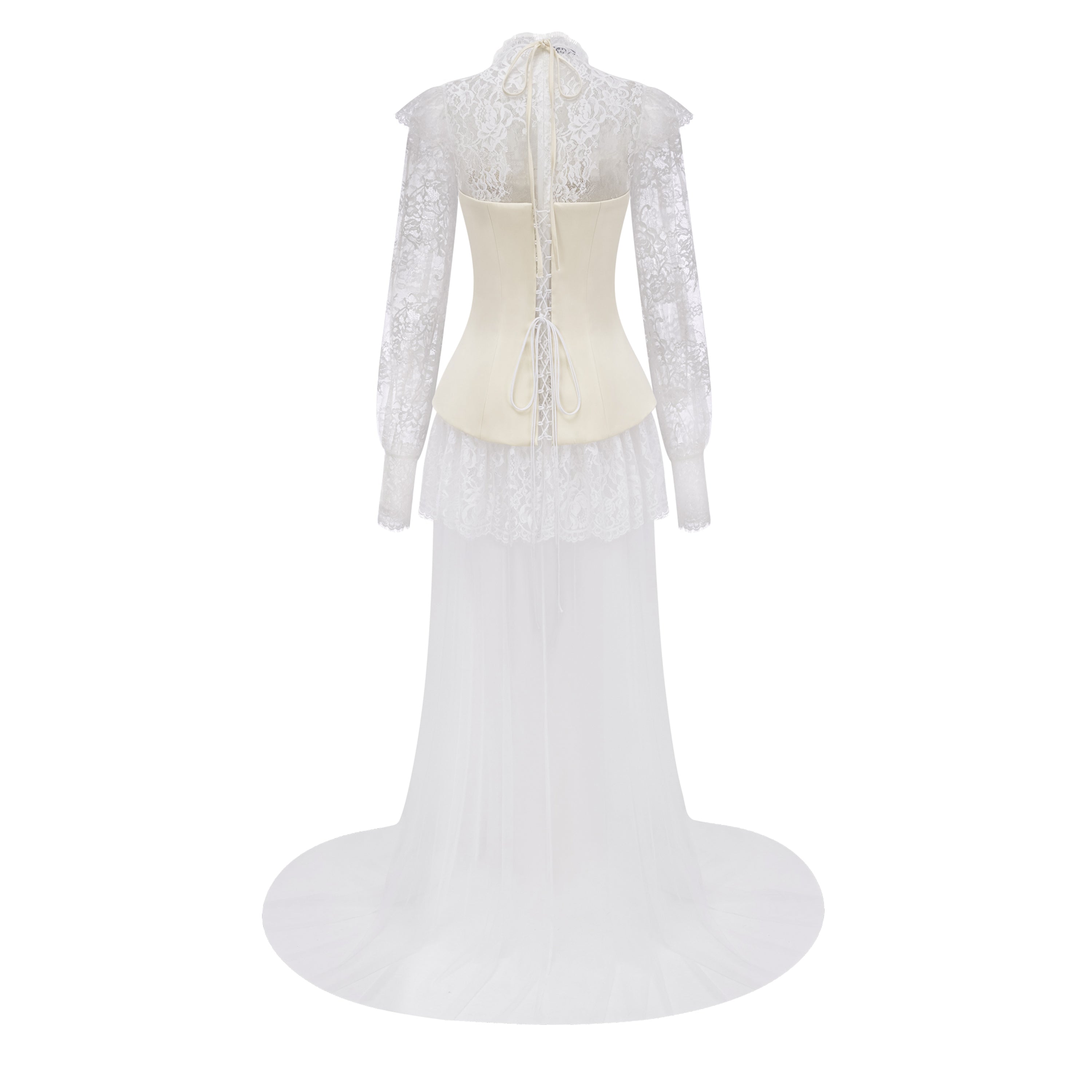 Michalina White Lace Convertible Gown with Long Sleeves