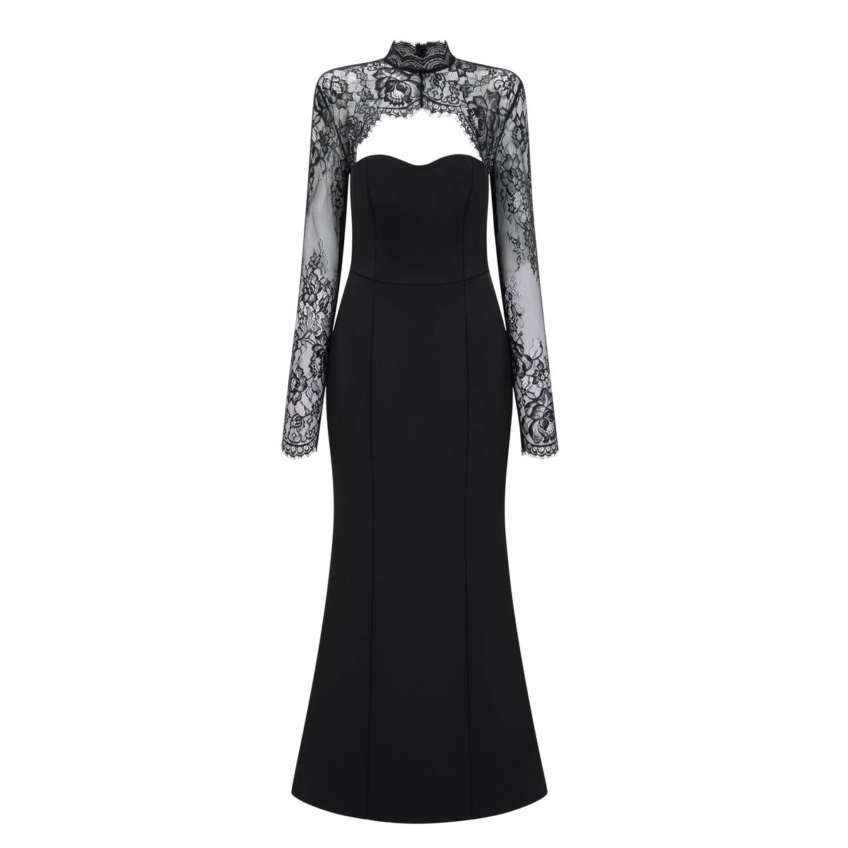 bokamoso black lace panel maxi gown