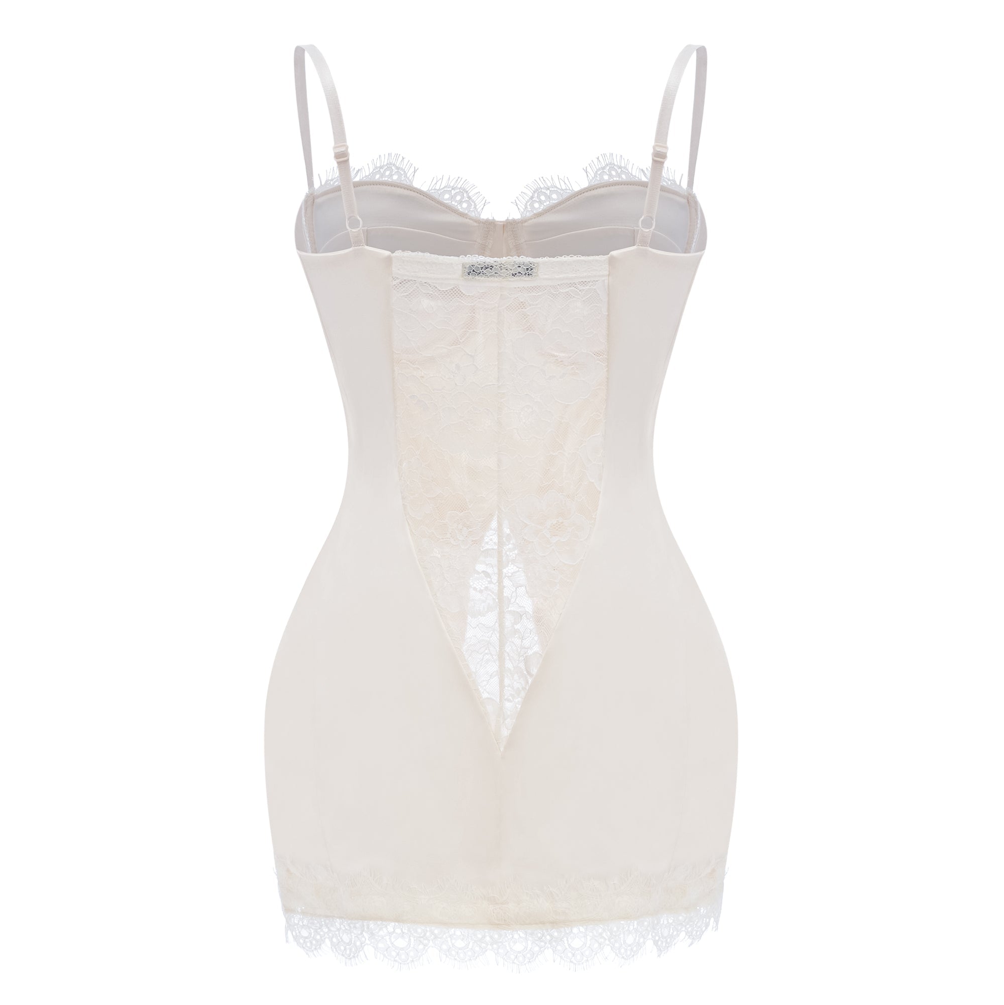 Juliette White Satin Mini Dress with Lace Panels