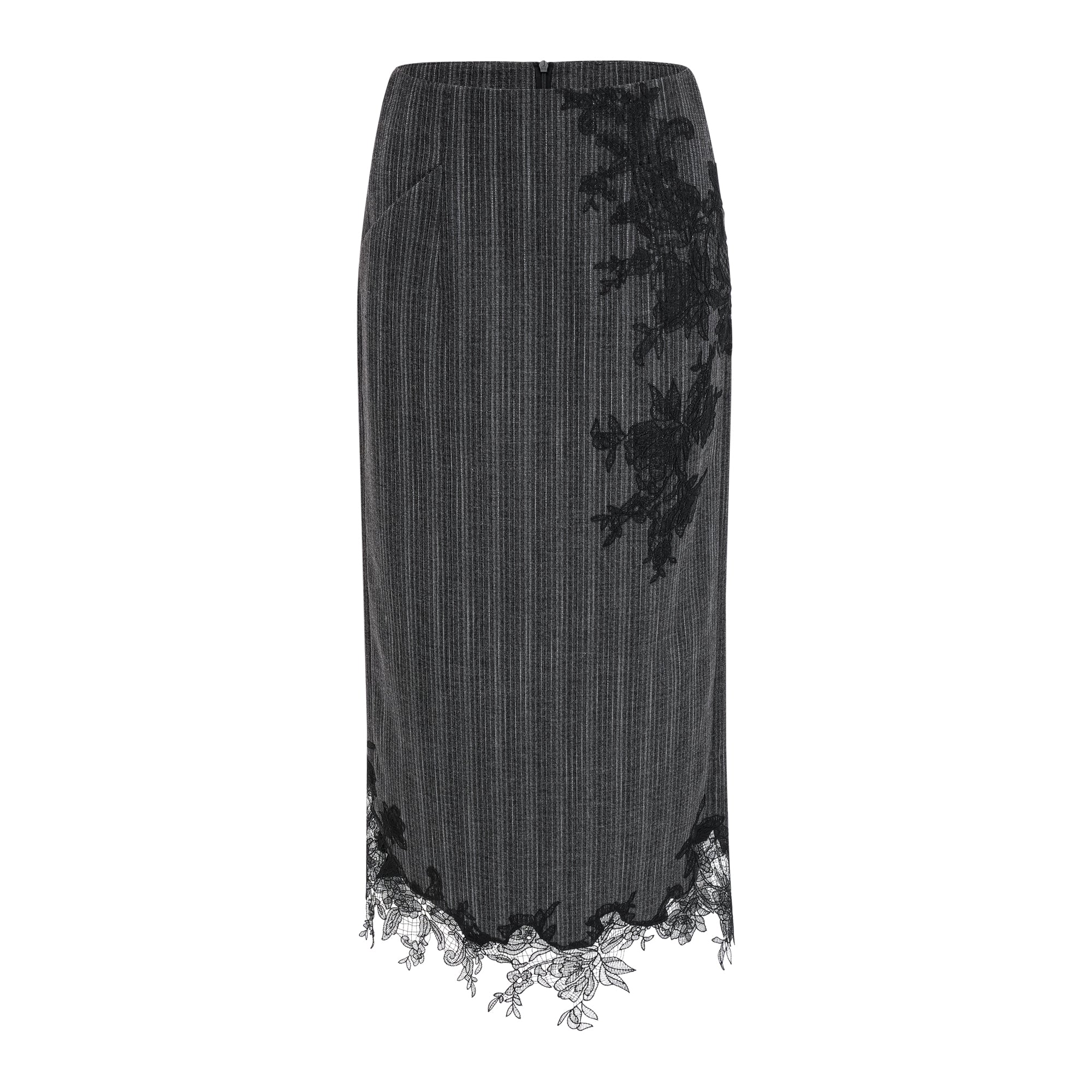Sidonie Grey Floral Appliqué Striped Blazer & Skirt Set (Final Sale-US Only)