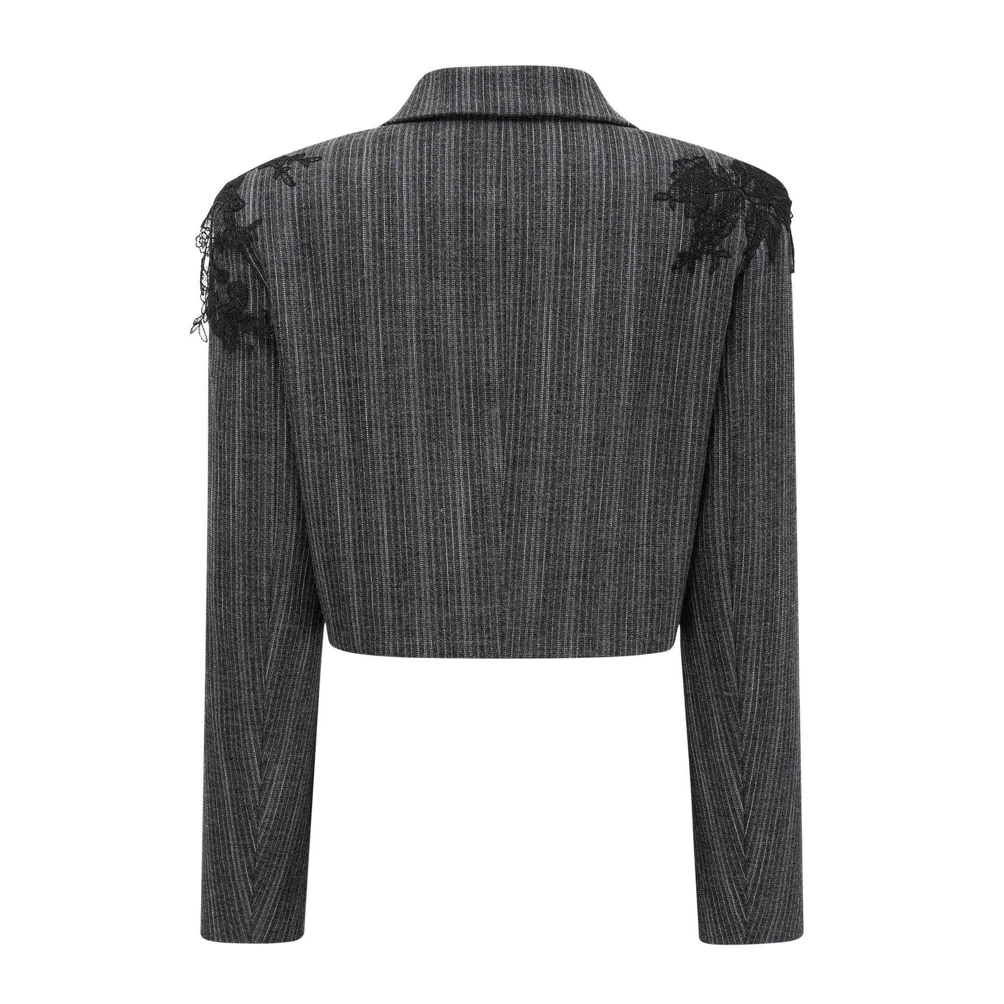 Sidonie Grey Floral Appliqué Striped Blazer & Skirt Set