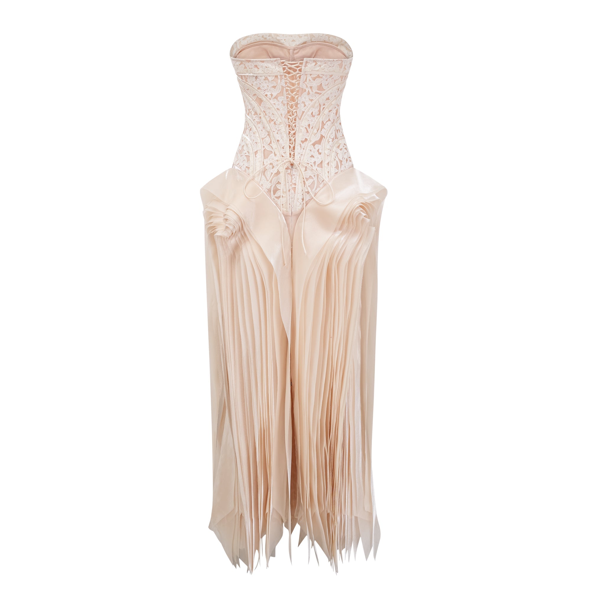 Irène neutrals lace layered corset maxi dress