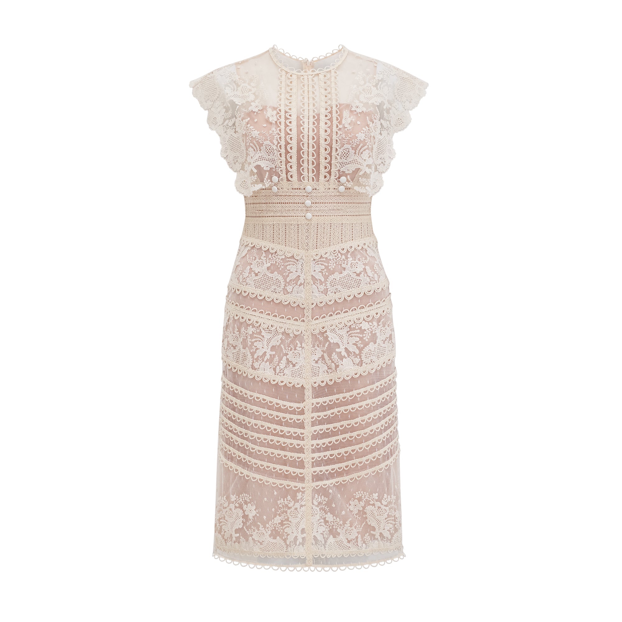 Fleur floral-embroidered lace midi dress in Neutrals (Final Sale-US Only)