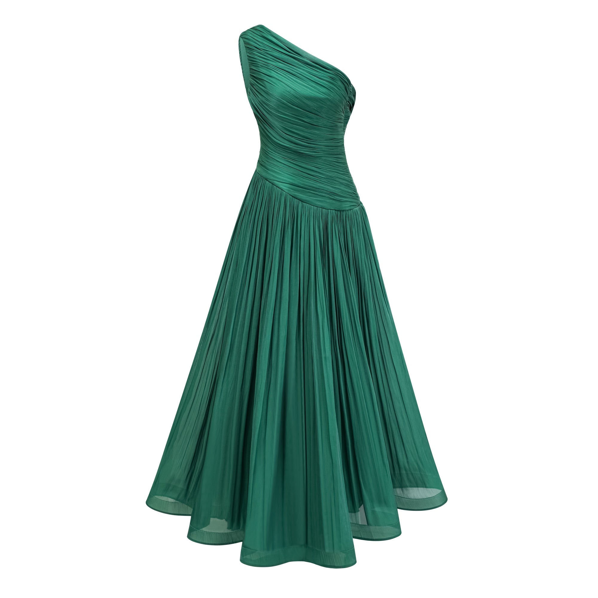 Emerald Green One Shoulder Ruched Maxi Dress