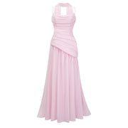 Romane Pink Strapless Corset Chiffon Maxi Dress