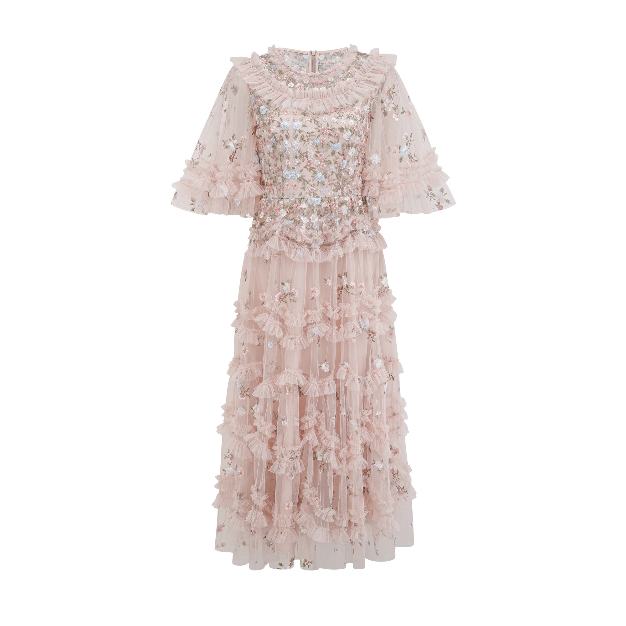 Kévina floral-embroidered tiered ruffled midi dress (Final Sale-US Only)