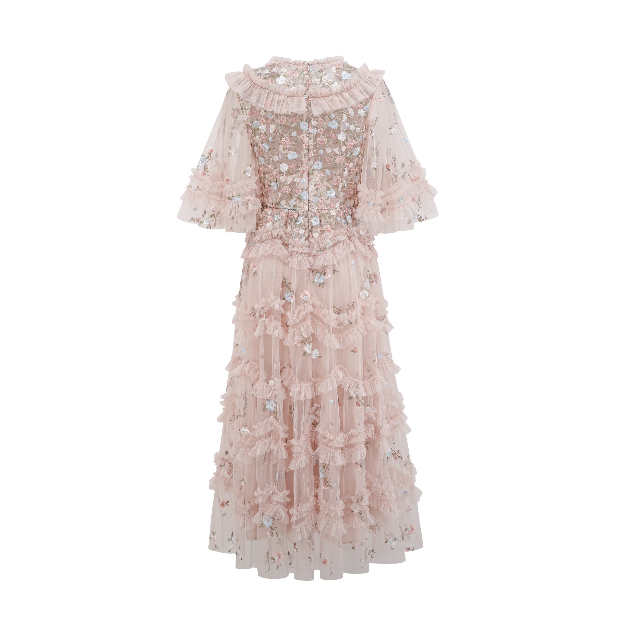Kévina floral-embroidered tiered ruffled midi dress