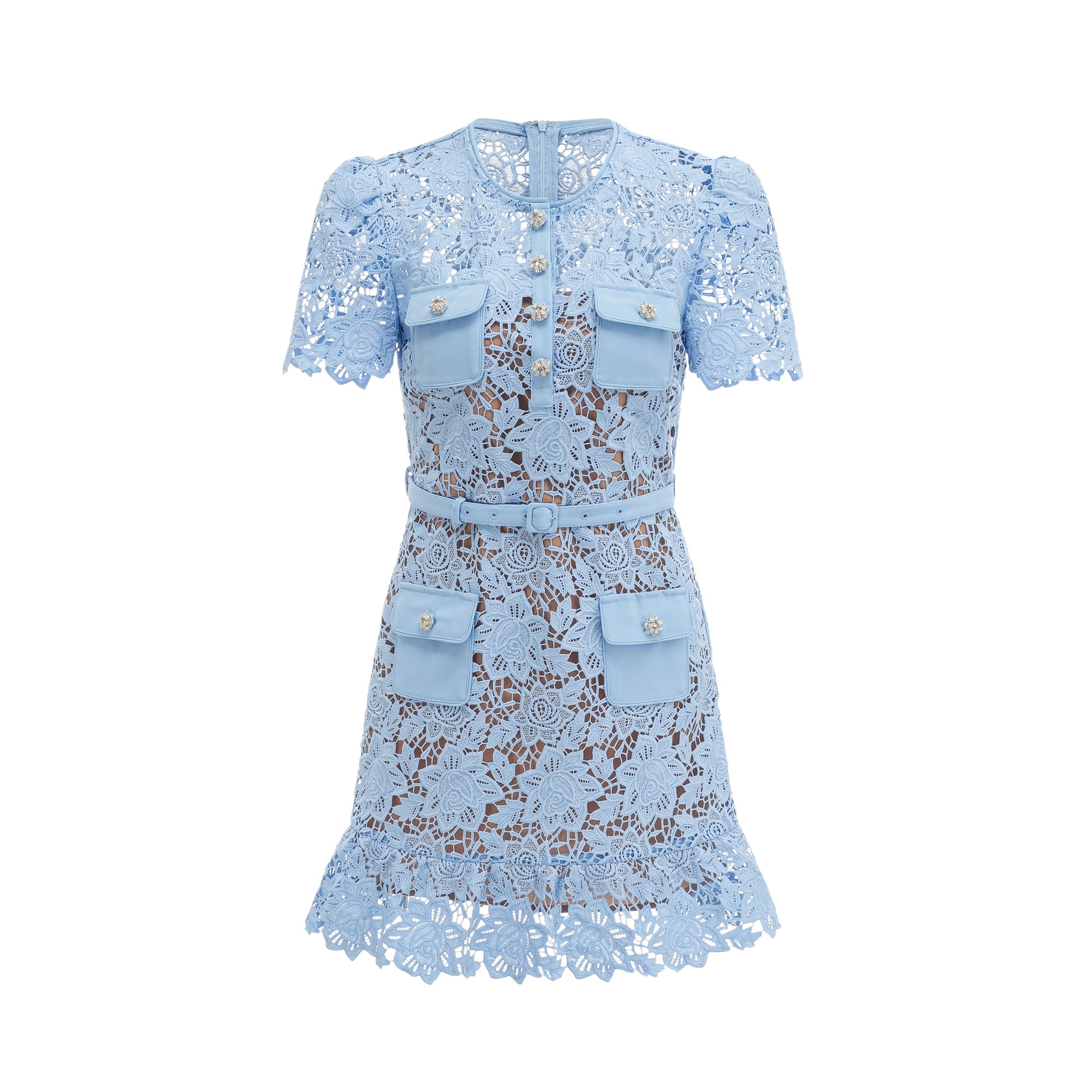Ariane blue floral-appliqué ruffled lace mini dress (Final Sale-US Only)