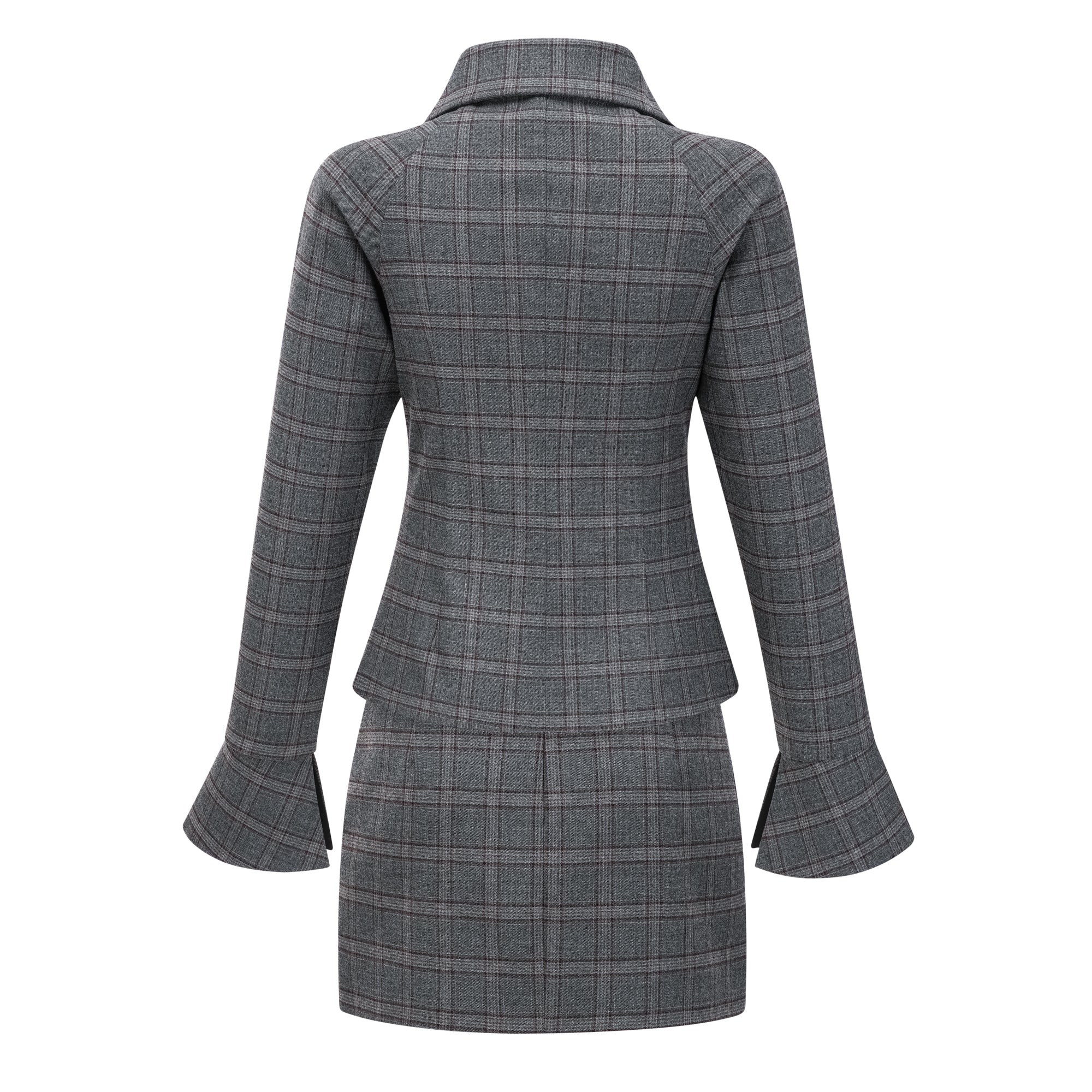 Serena Grey Cut Out Checked Blazer & Skirt Set