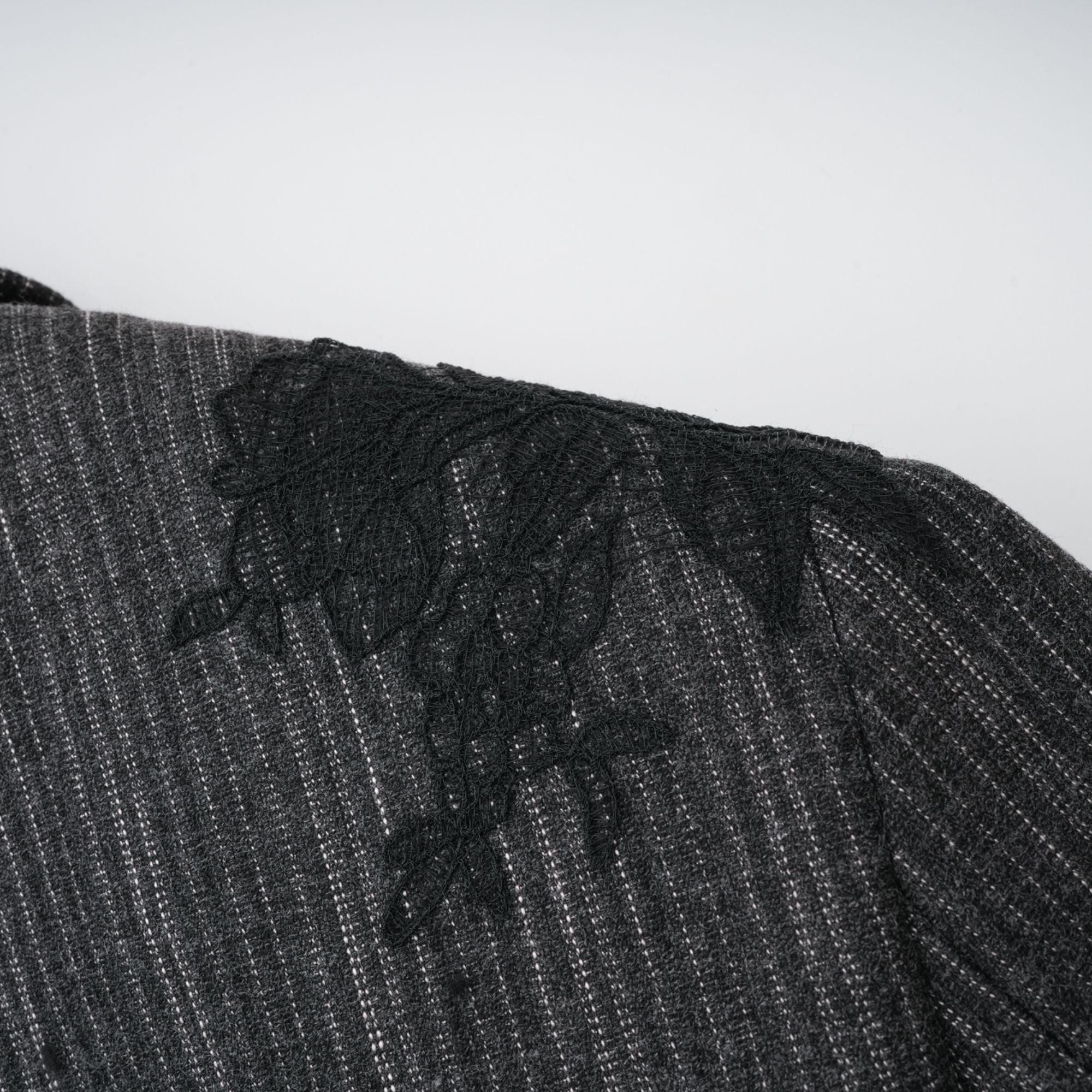 Sidonie Grey Floral Appliqué Striped Blazer & Skirt Set