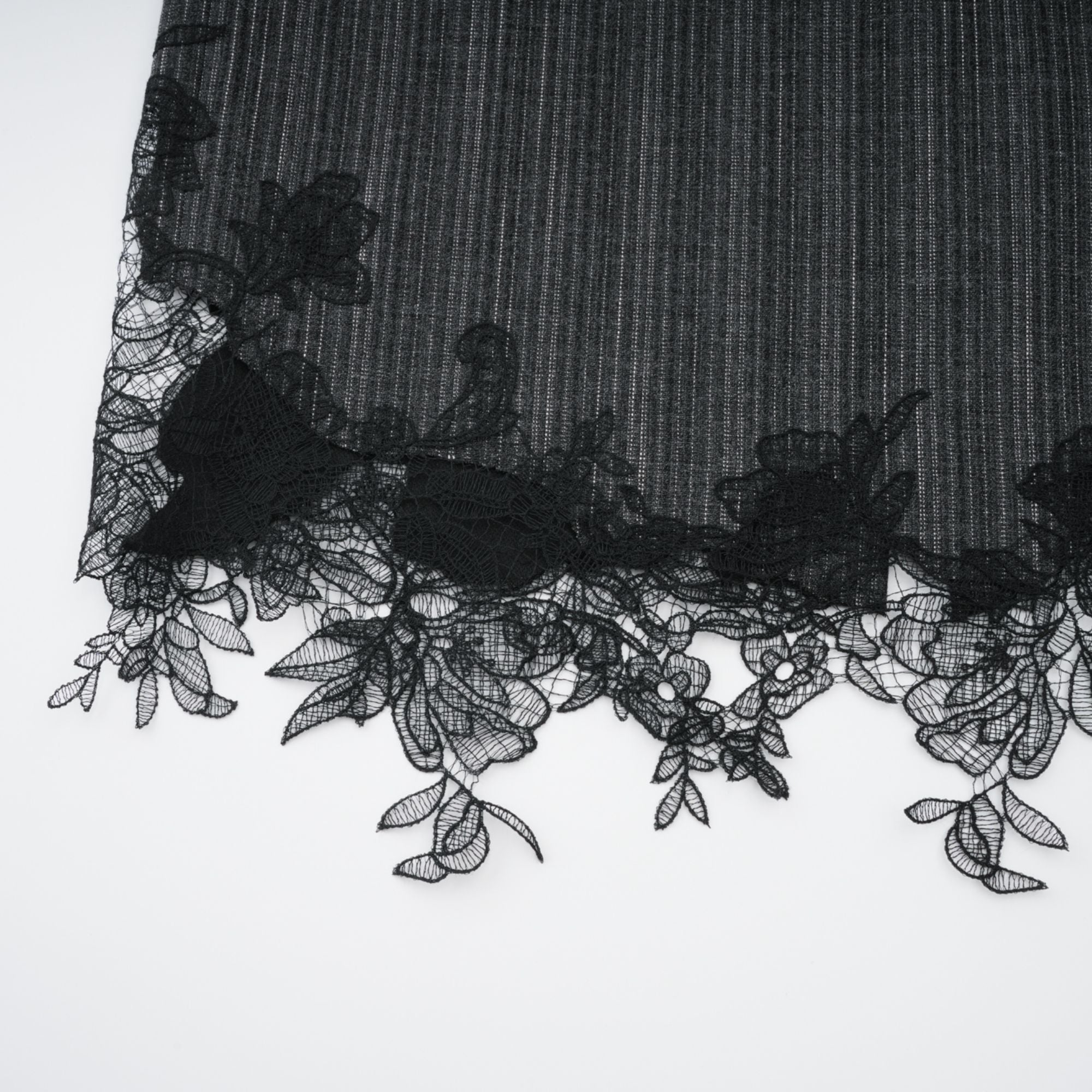 Sidonie Grey Floral Appliqué Striped Blazer & Skirt Set