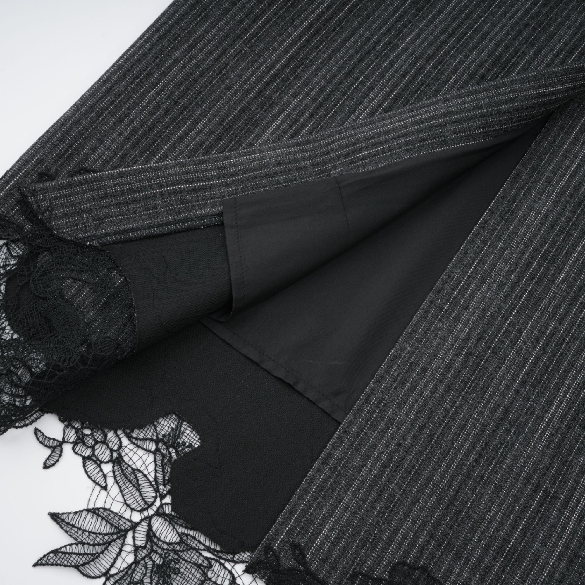 Sidonie Grey Floral Appliqué Striped Blazer & Skirt Set