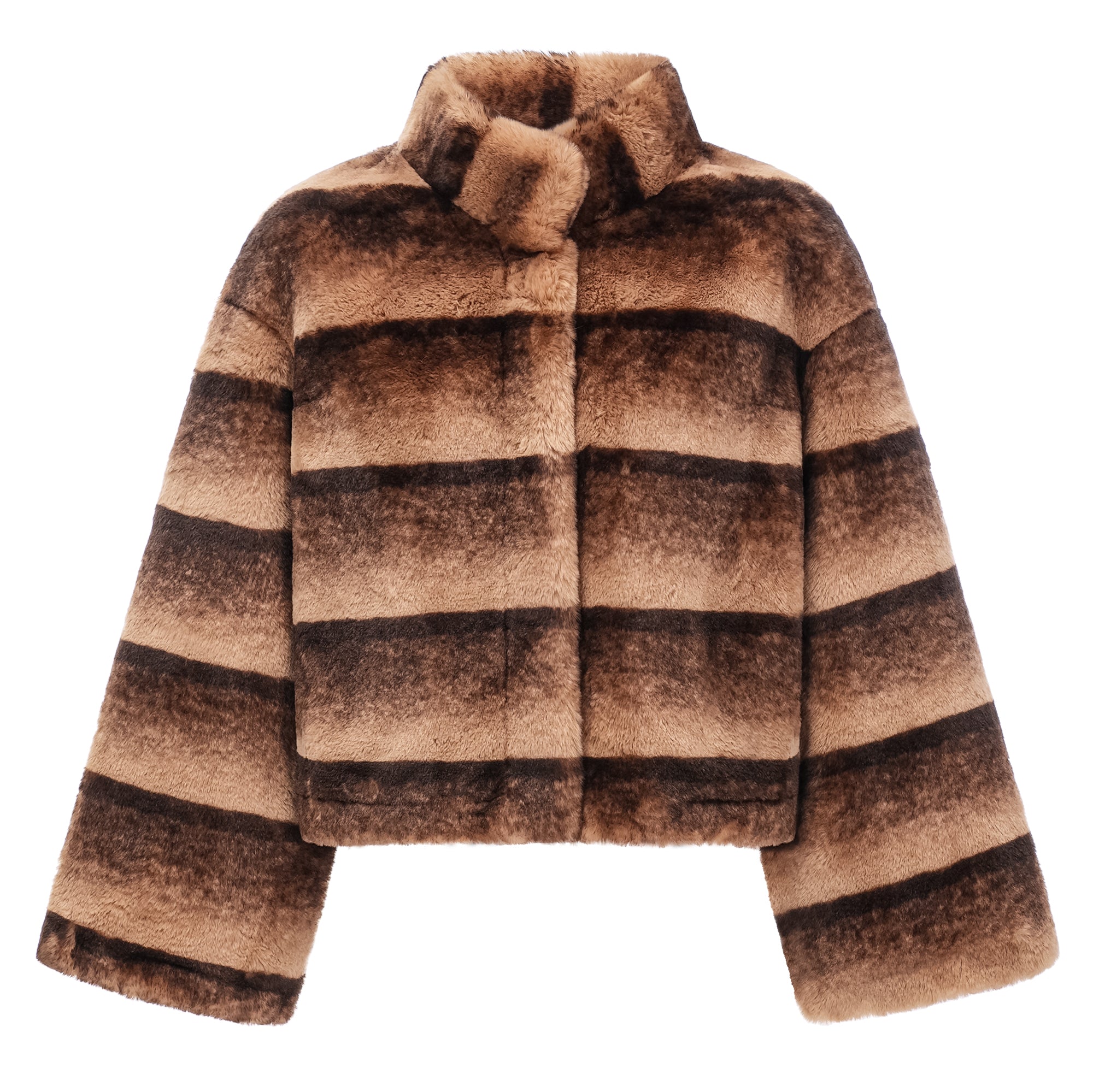 Alina Brown Gradient Faux Fur Short Coat