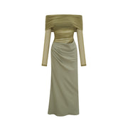 Estelle off-shoulder semi-sheer midi dress in Green