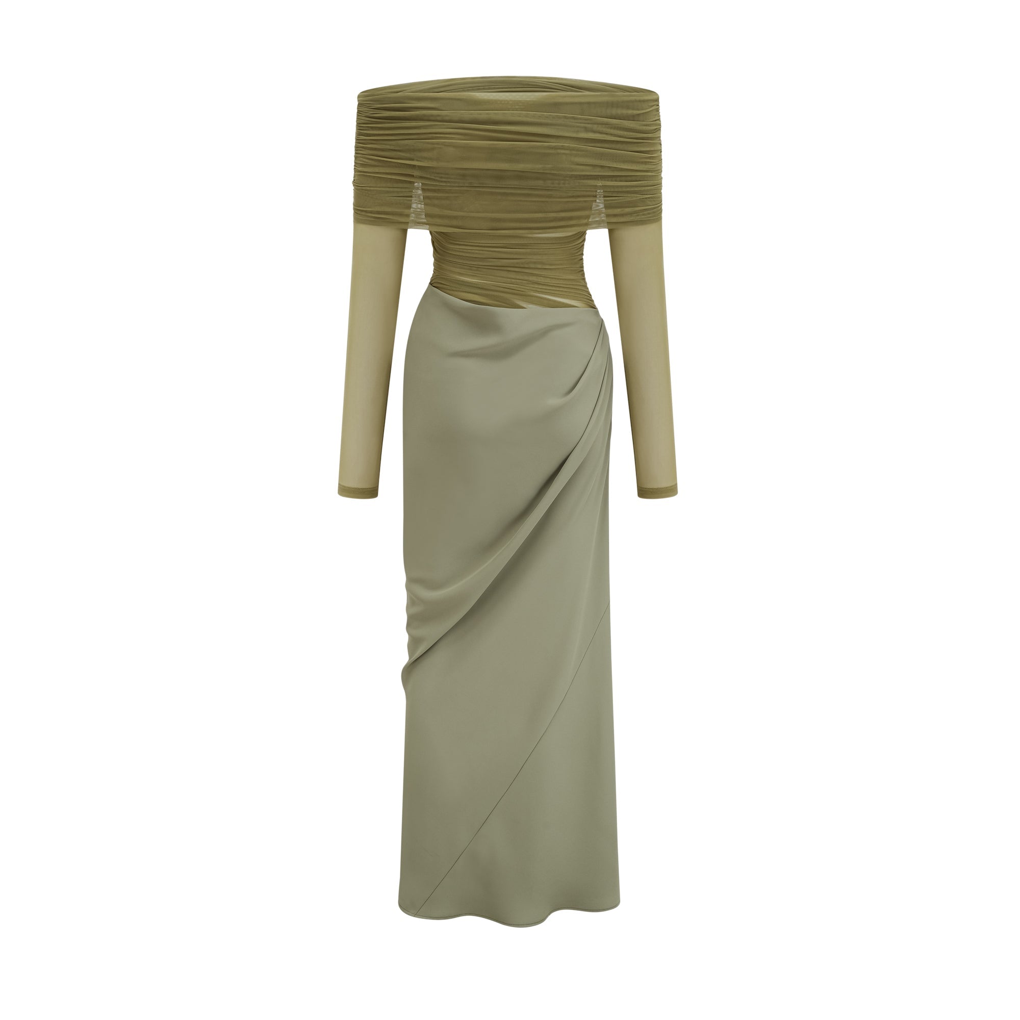 Estelle off-shoulder semi-sheer midi dress in Green