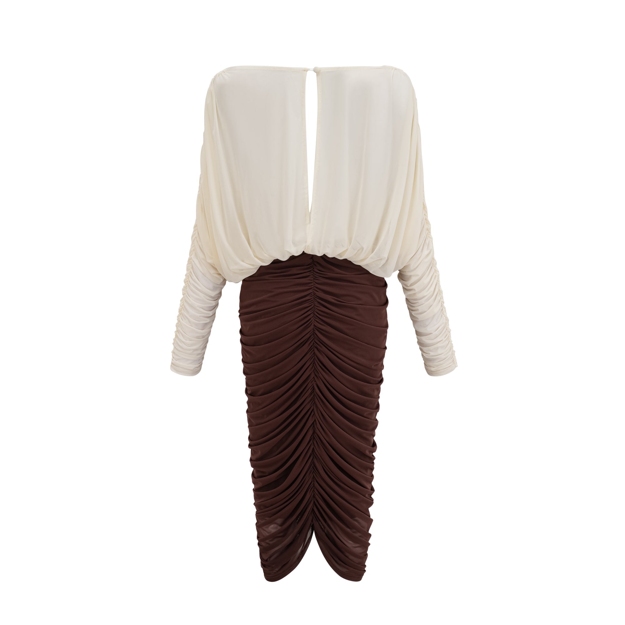 Léontine color-blocked flower-brooch ruched midi dress (Final Sale)