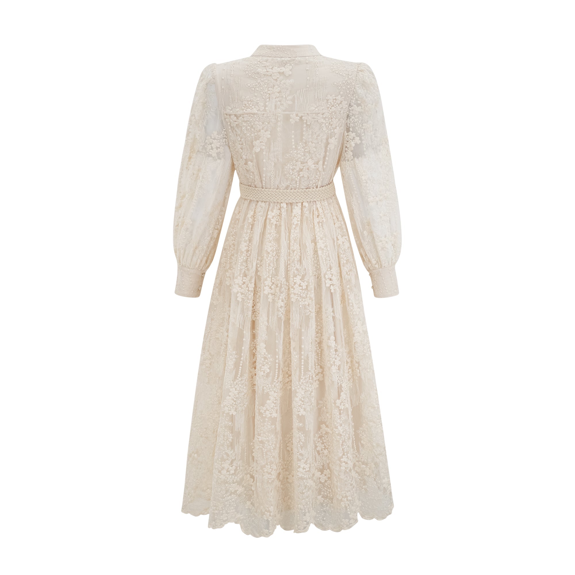 Roxane neutrals lace-embroidered midi dress