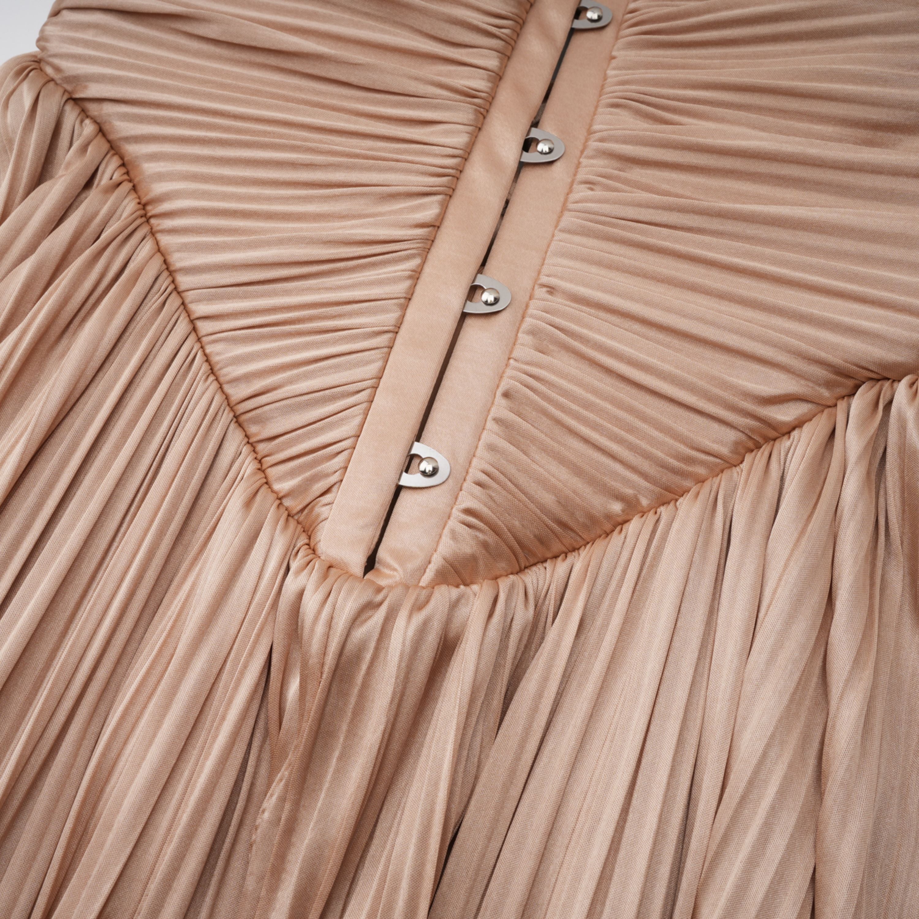 Nicoletta Gold Glossy Pleated Corset Maxi Dress