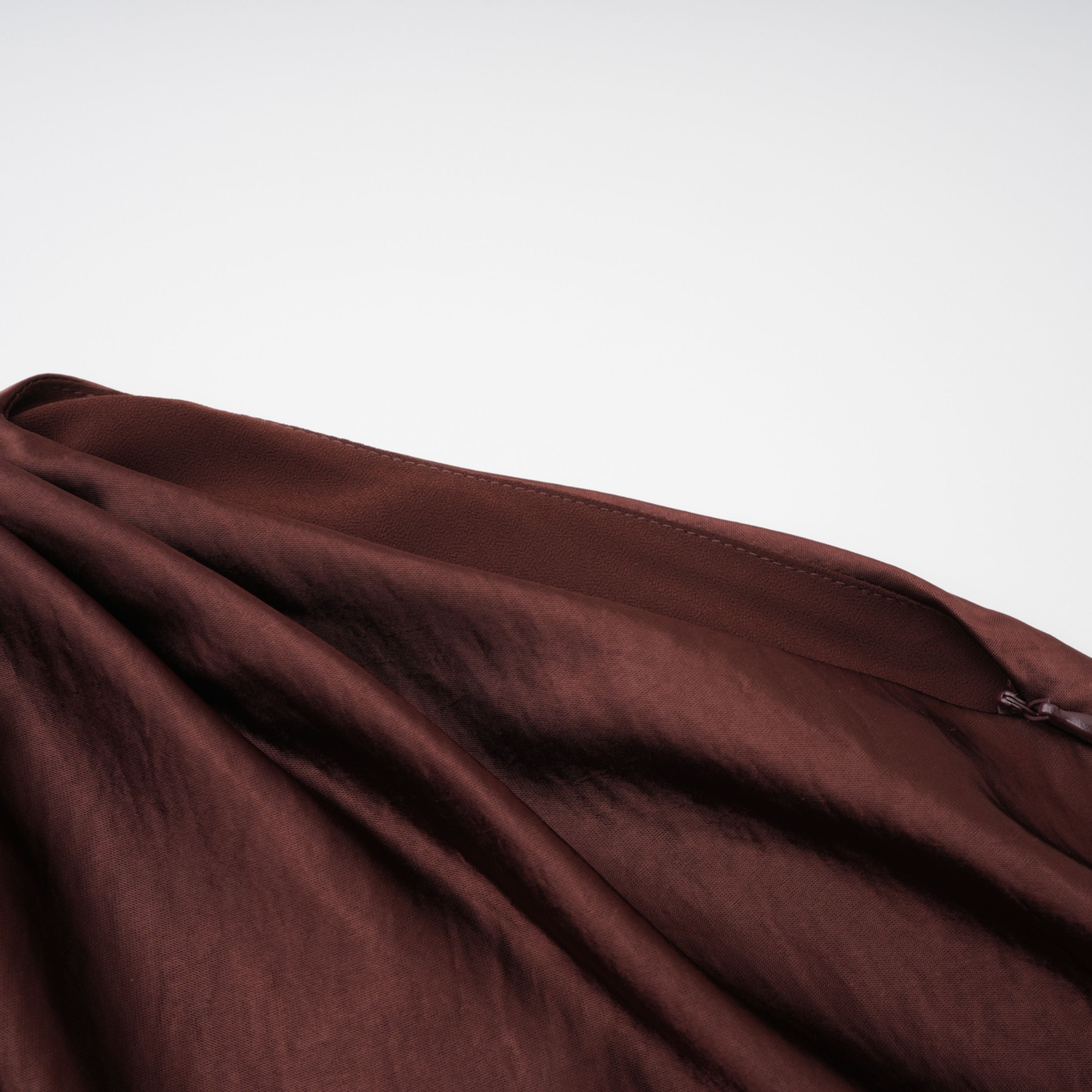 Luisa Brown Asymmetrical Gathered Satin Maxi Dress (Final Sale-US Only)