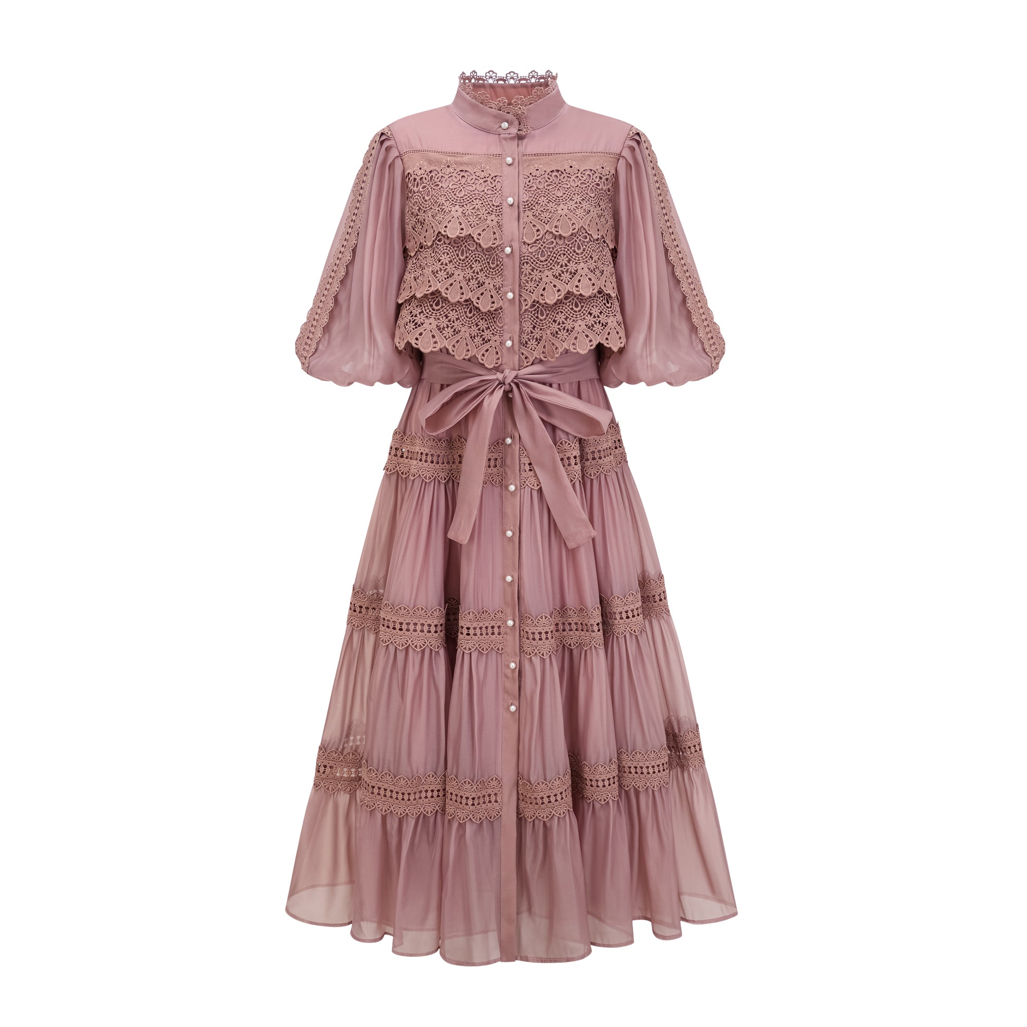 Inès lace cut-out tiered midi dress (US Only)