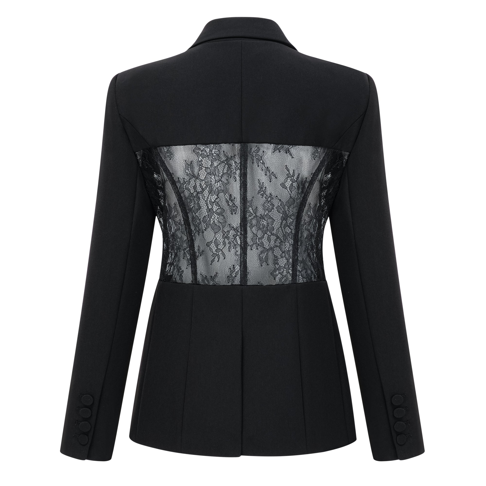 Verena Black Floral Lace Panel Blazer