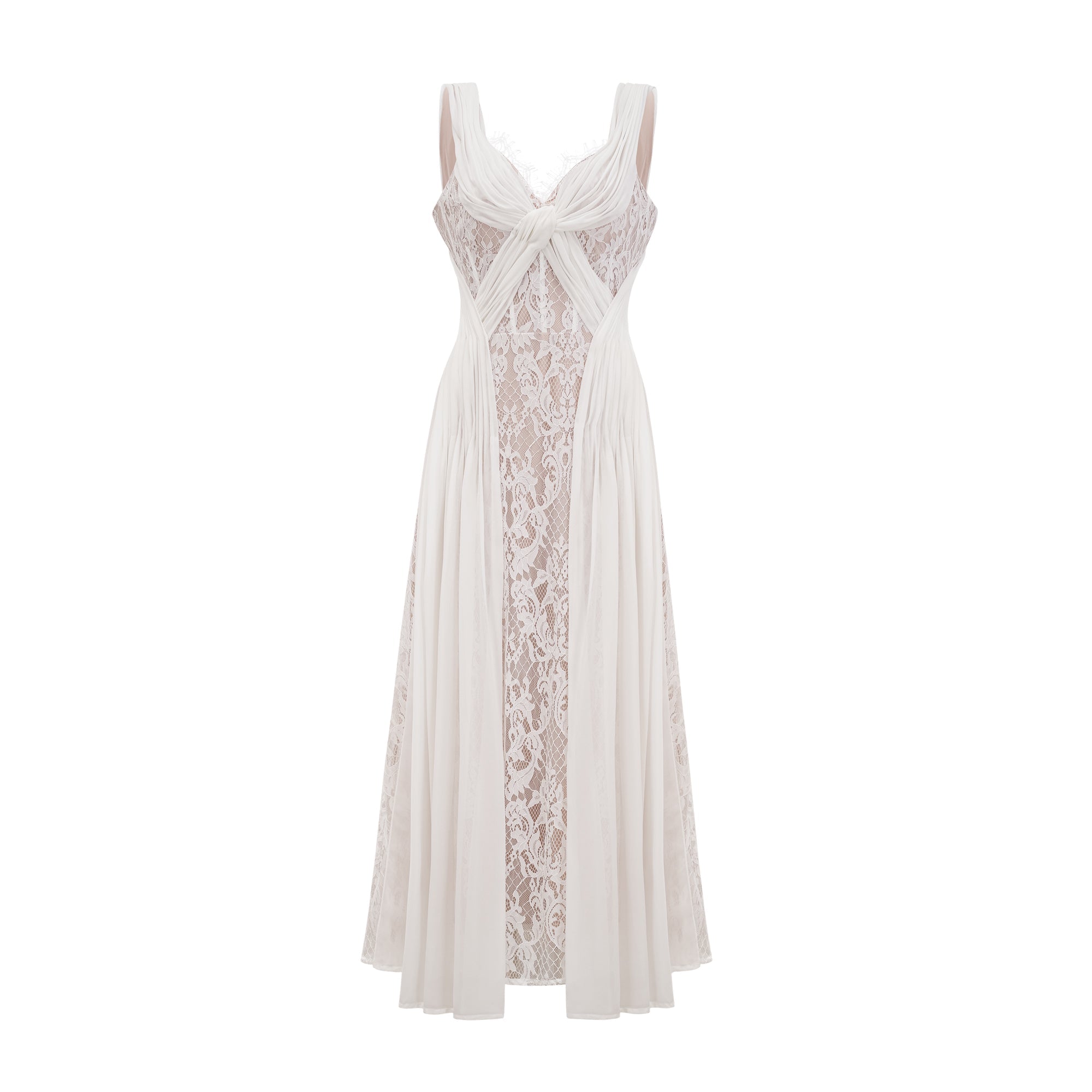 Arantxa white lace pleated maxi dress (Final Sale-US Only)