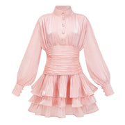 Emersyn Pink High-Neck Ruffled Detail Mini Dress (Final Sale-US Only)