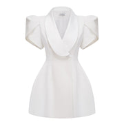 Acharya White Shawl Lapel Mini Dress