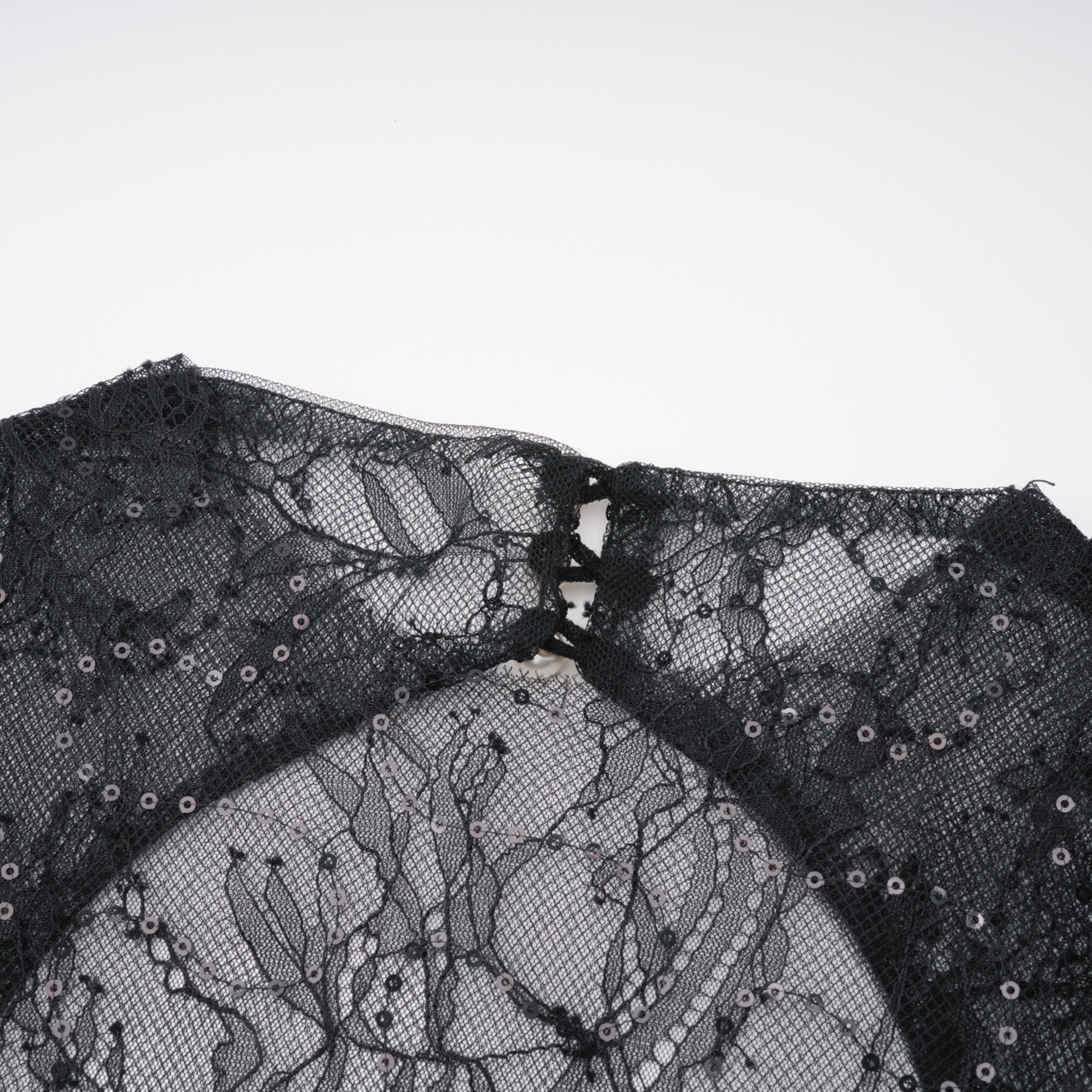 Mirabella Black Sequined Flroal Lace Mini Dress