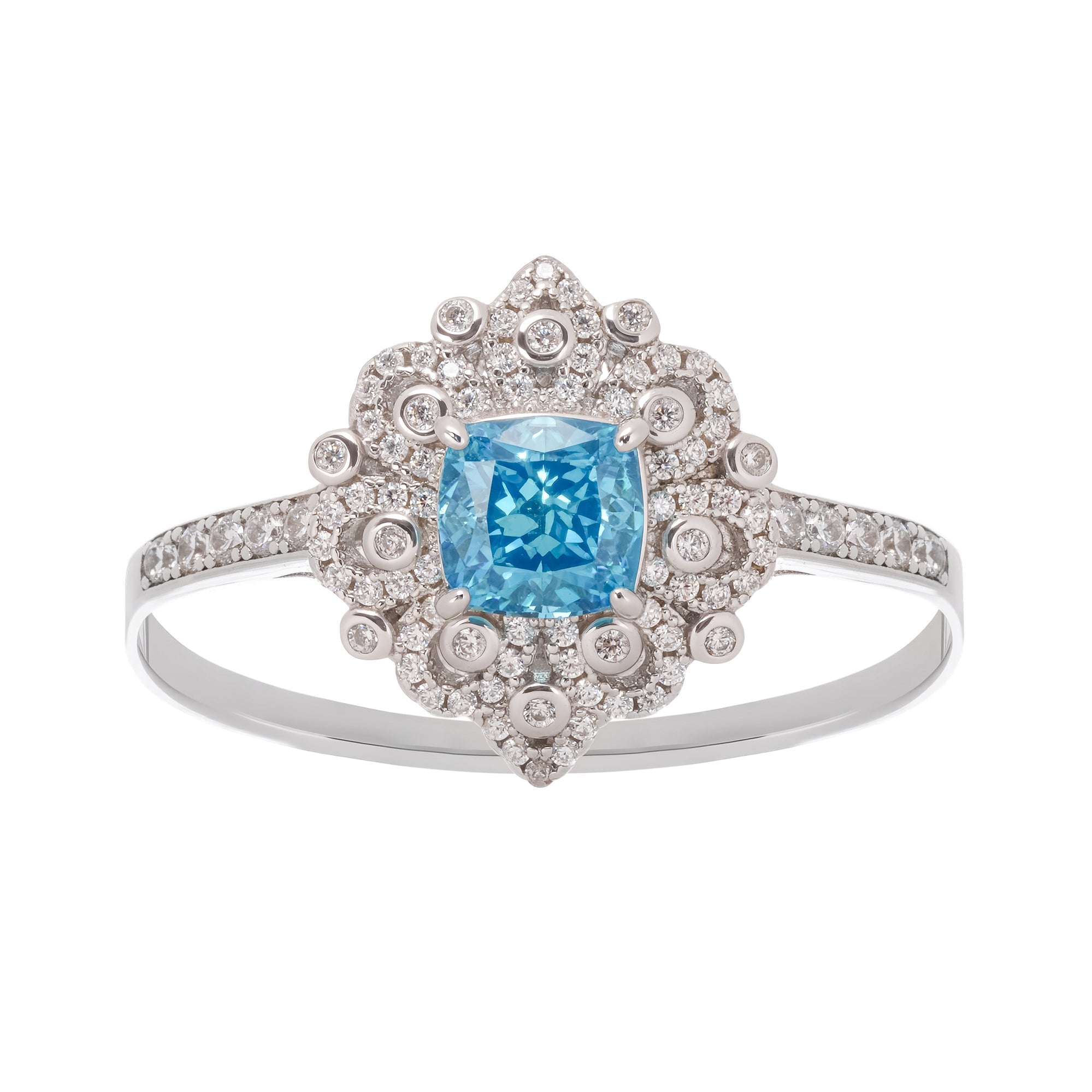 Énigme Blue Cushion Cut Gemstone Sterling Silver Ring