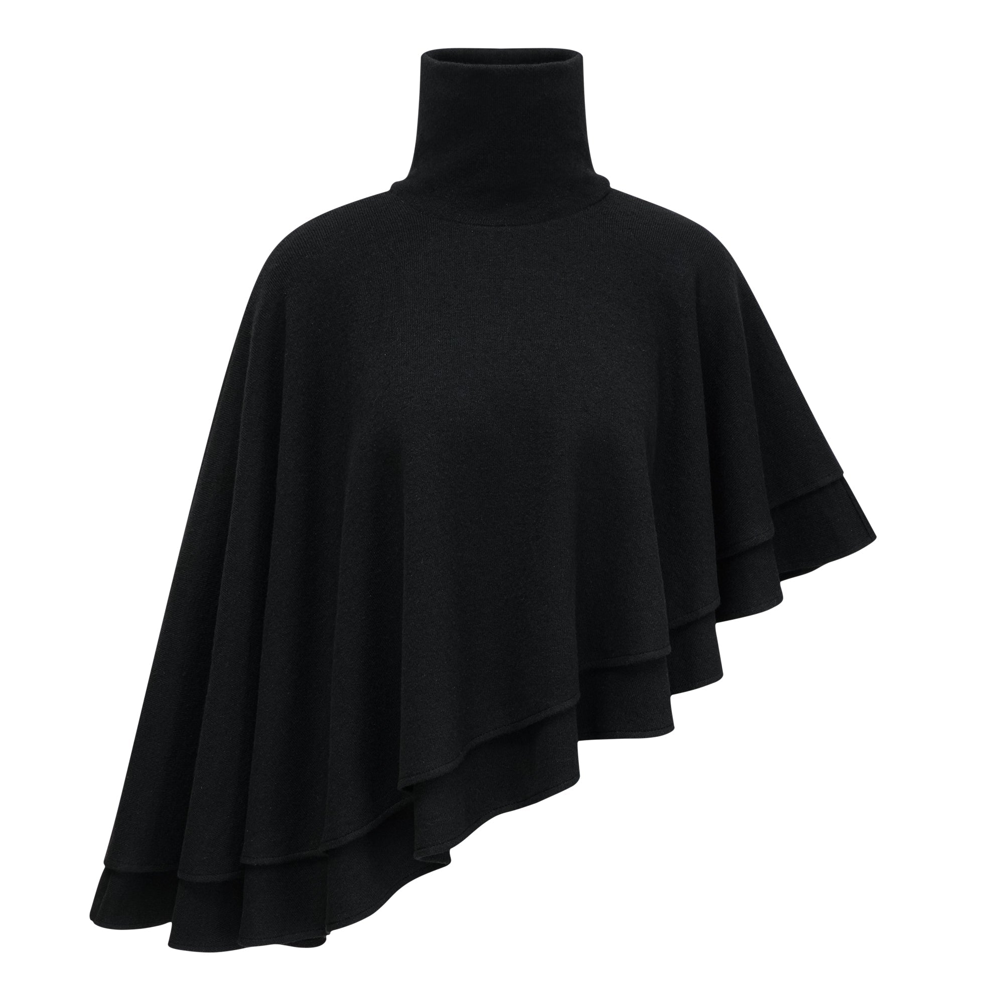 Filomena Black Layered Asymmetrical Knit Cape Top (Final Sale)