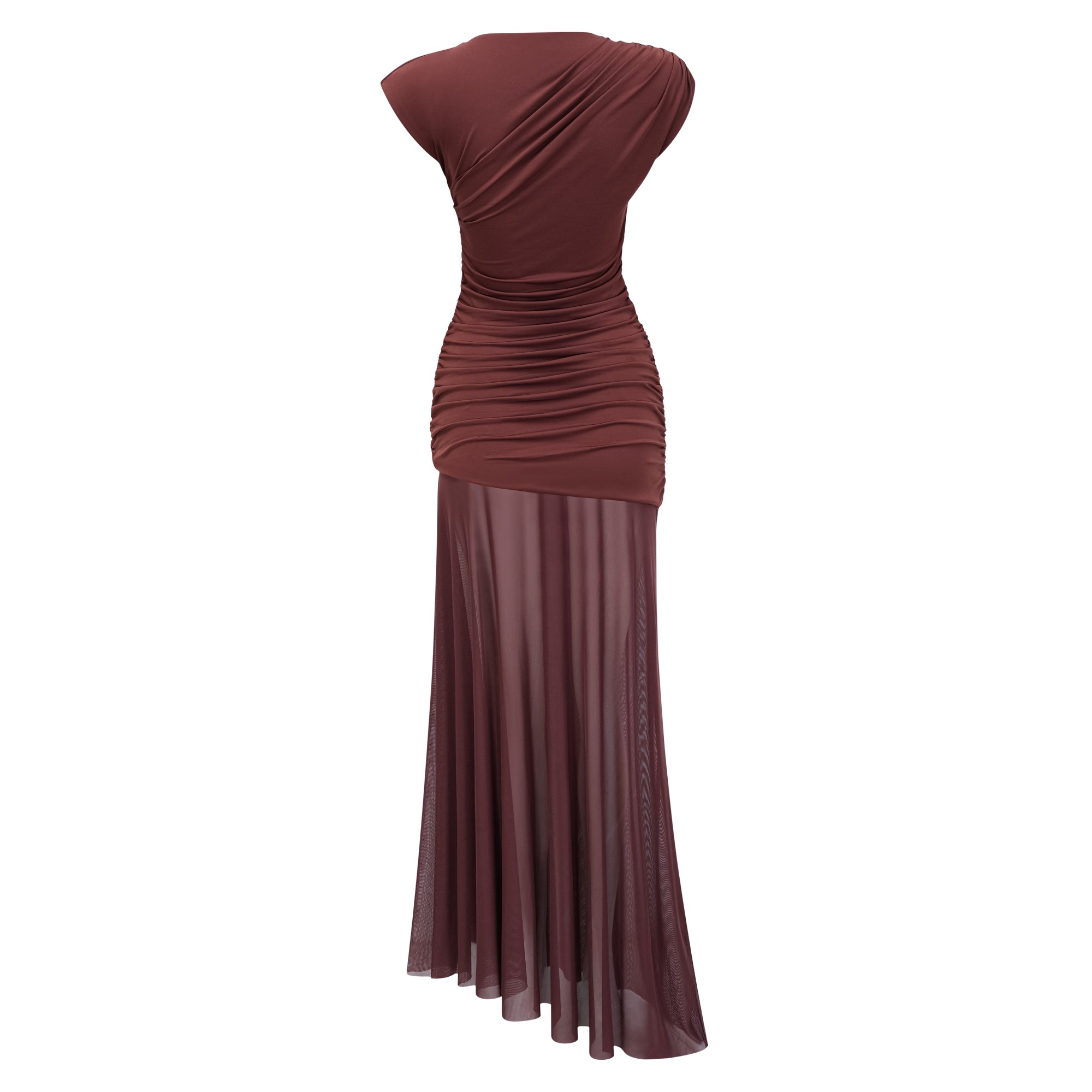 Seren Brown Ruched Tulle Panel Maxi Dress (Final Sale)