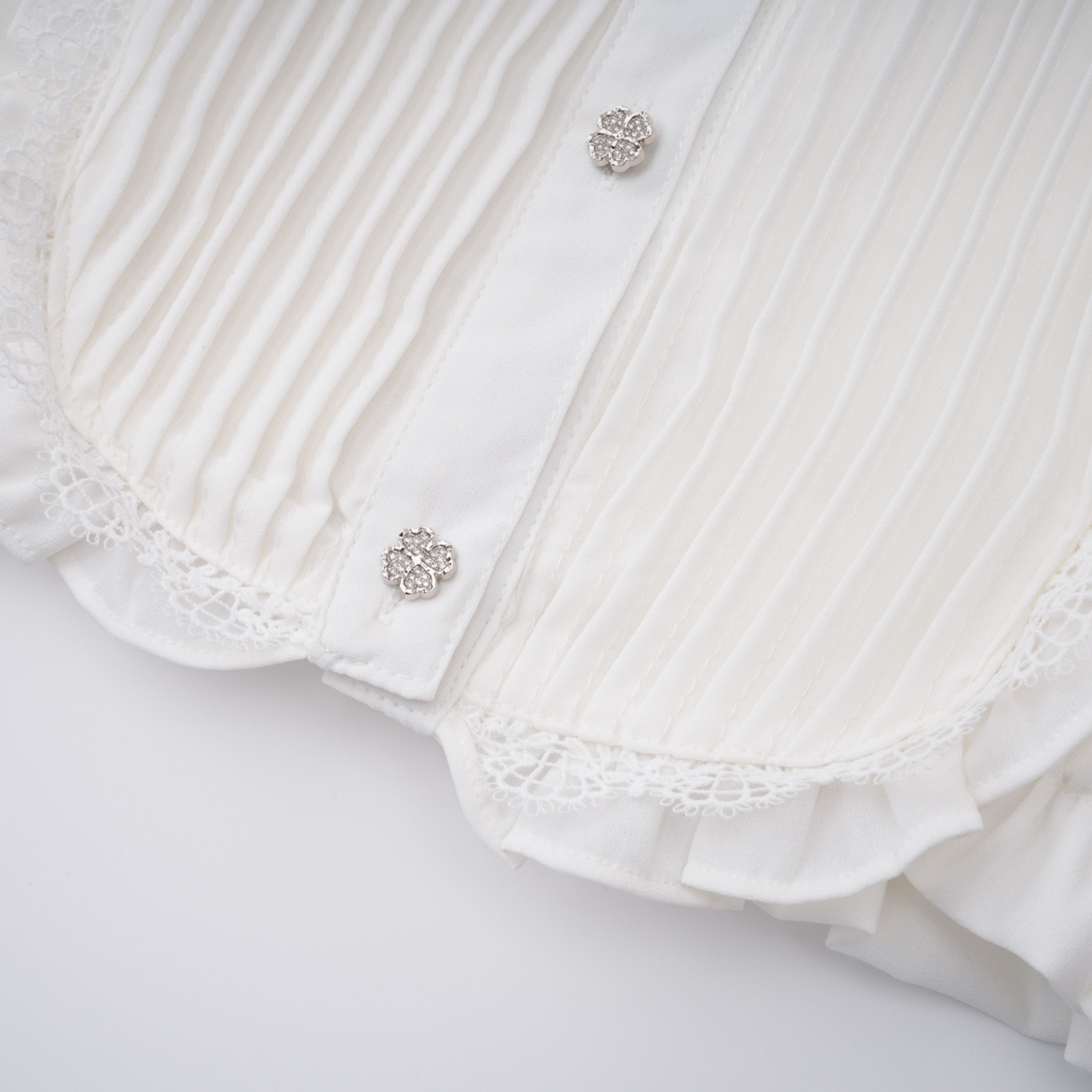 Paulette white bowknot shirred-panel ruffled shirt