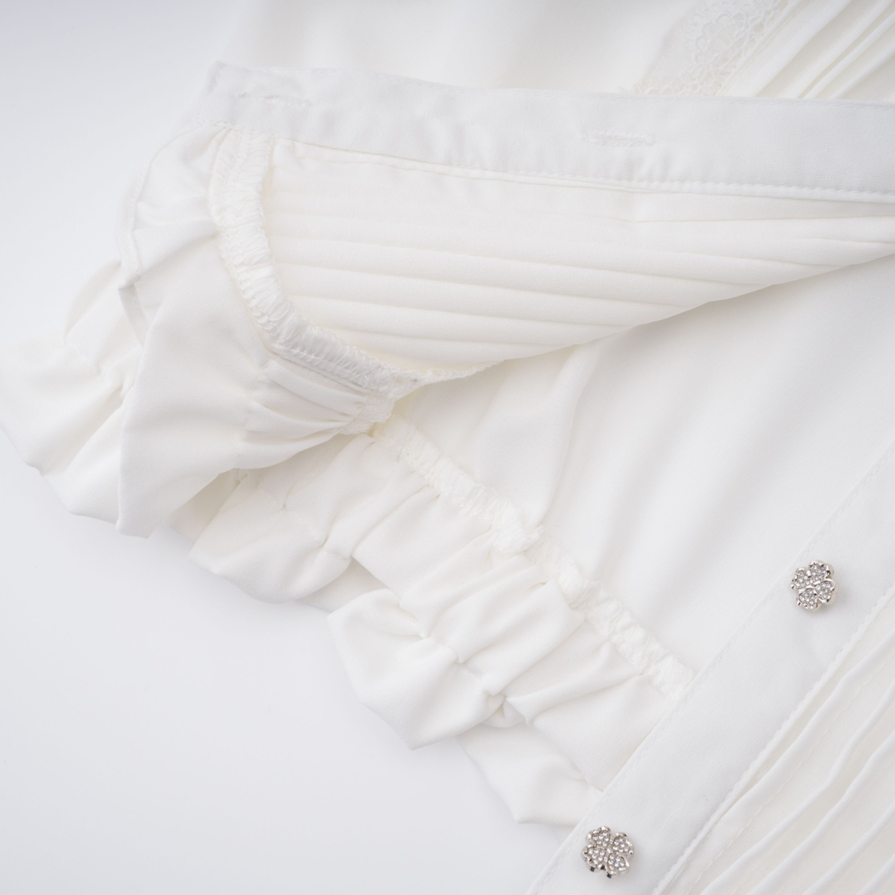 Paulette white bowknot shirred-panel ruffled shirt