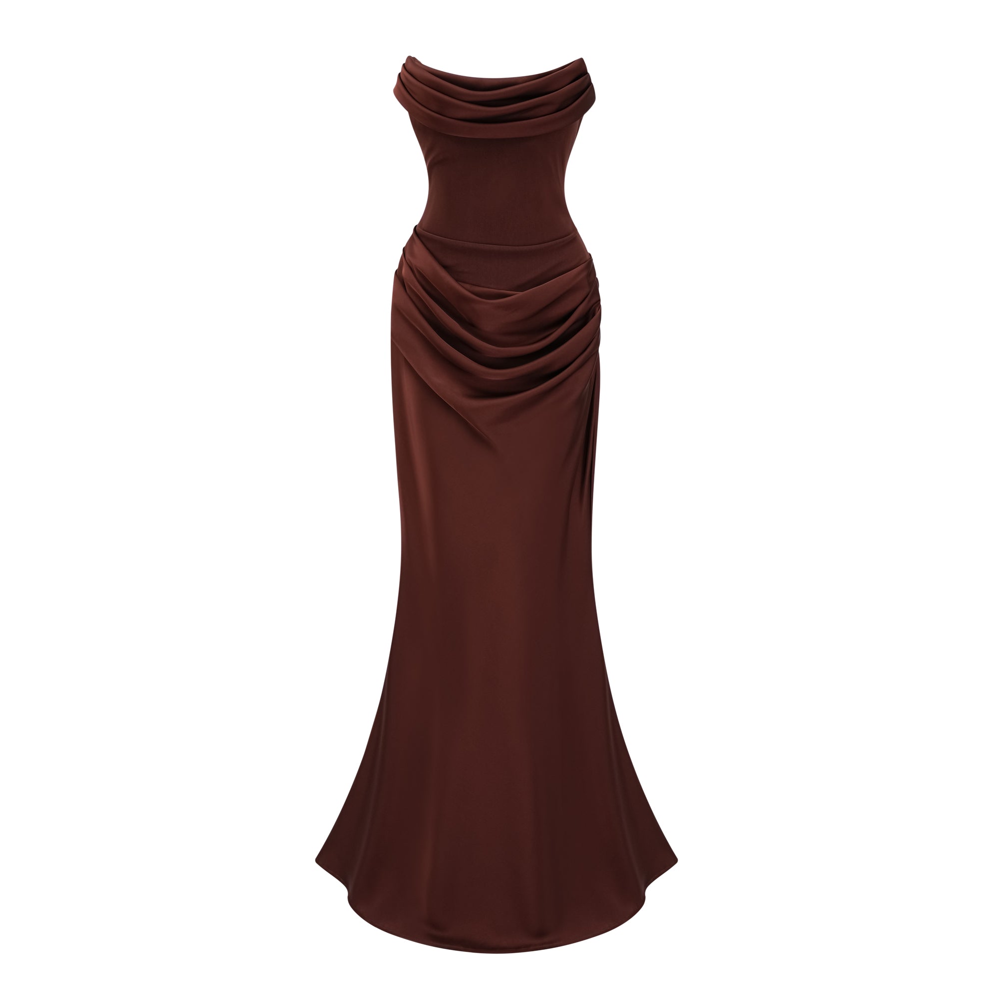 Vedette Brown Ruched Corset Maxi Dress (Without Gloves)