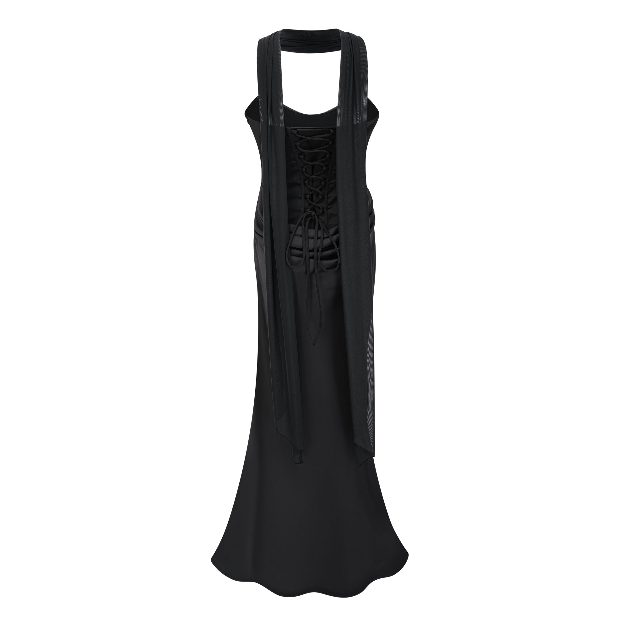Berit Black Scarf Off Shoulder Ruched Maxi Dress (Final Sale-US Only)