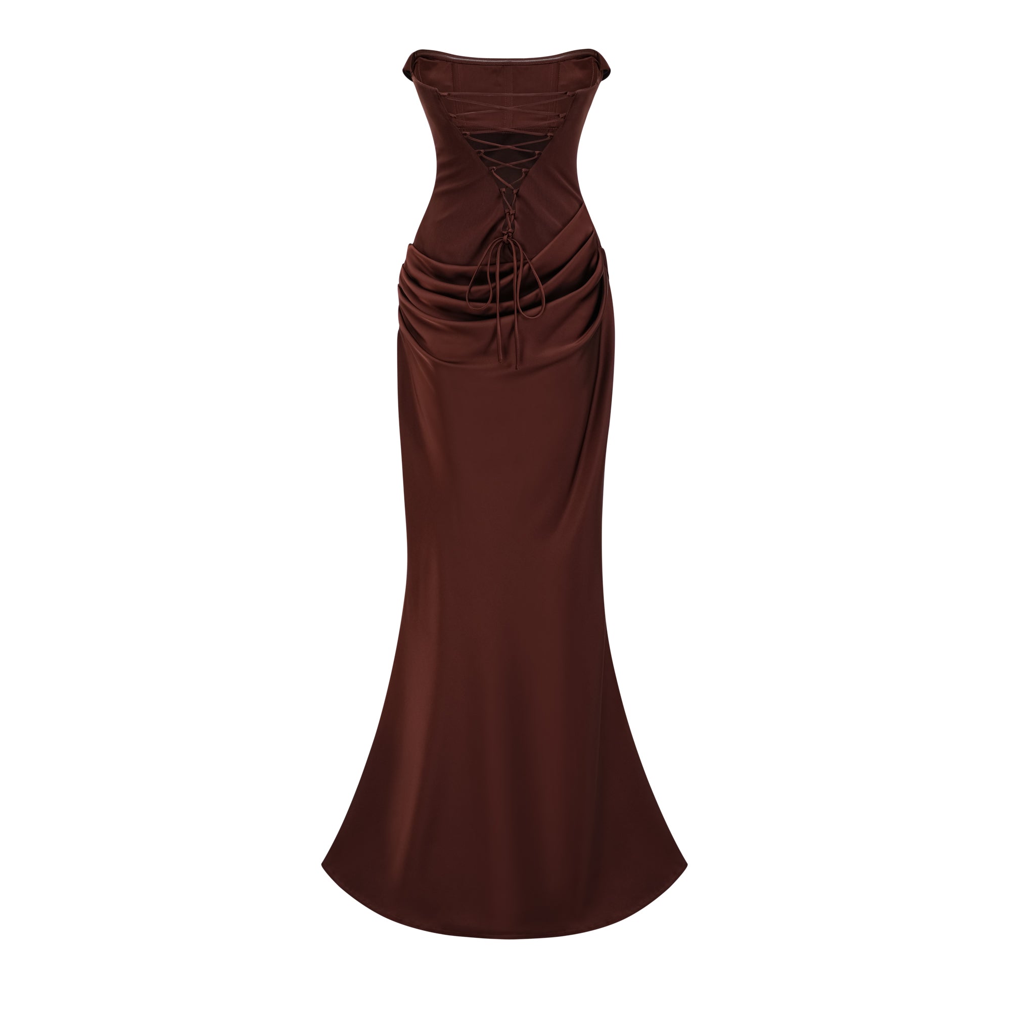 Vedette Brown Ruched Corset Maxi Dress (Without Gloves)