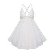Quincie white shirred flounced mini dress (Final Sale)