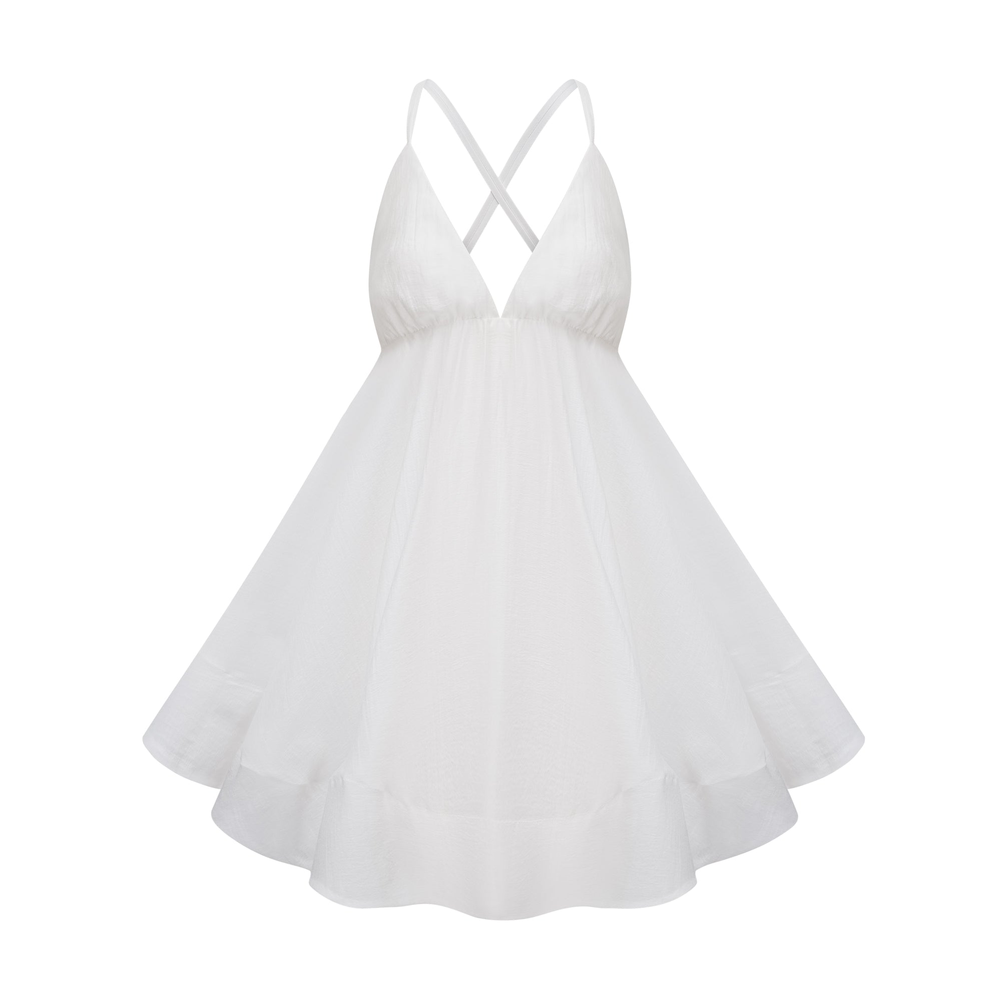 Quincie white shirred flounced mini dress (Final Sale)